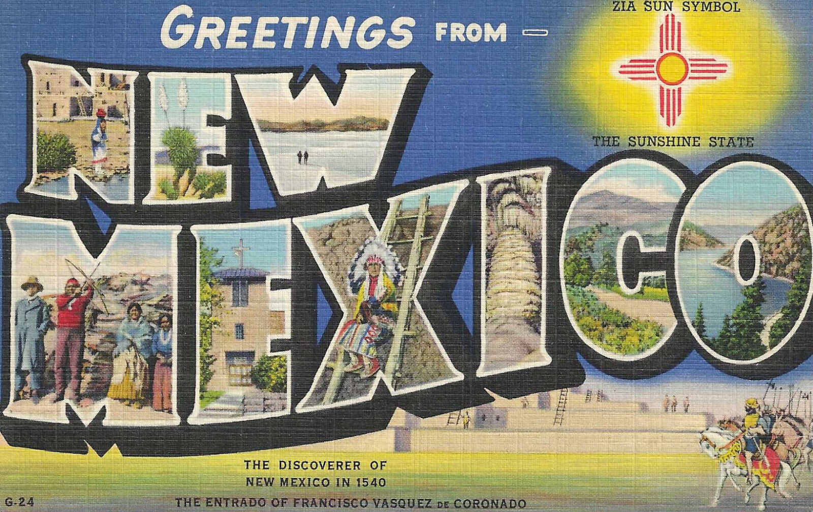 c1940s Greetings from New Mexico Large Letter Linen Postcard Vintage Postcard