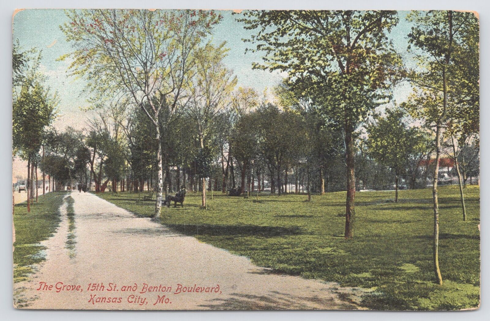 Kansas City MO~The Grove Park~15th St & Benton Blvd~Began w/Benches~1908 PC
