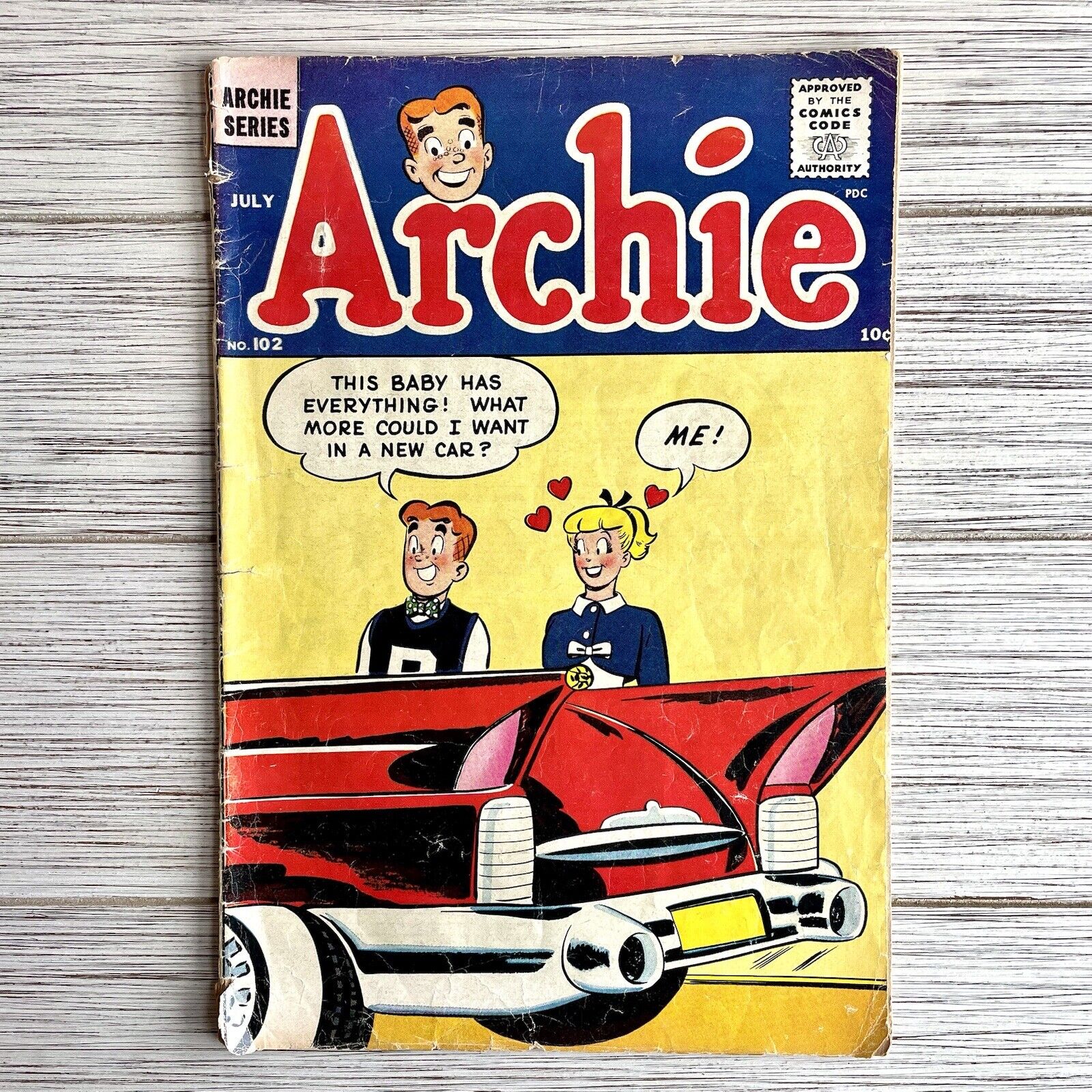 ARCHIE COMICS 102 July 1959 Low Grade Harry Lucey Classic Cadillac Car Cover