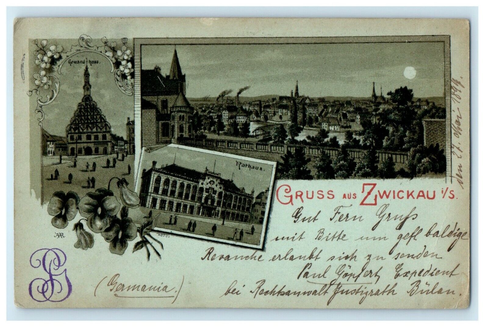 1899 Greetings From Zwickau Germany Multiview Antique Postcard