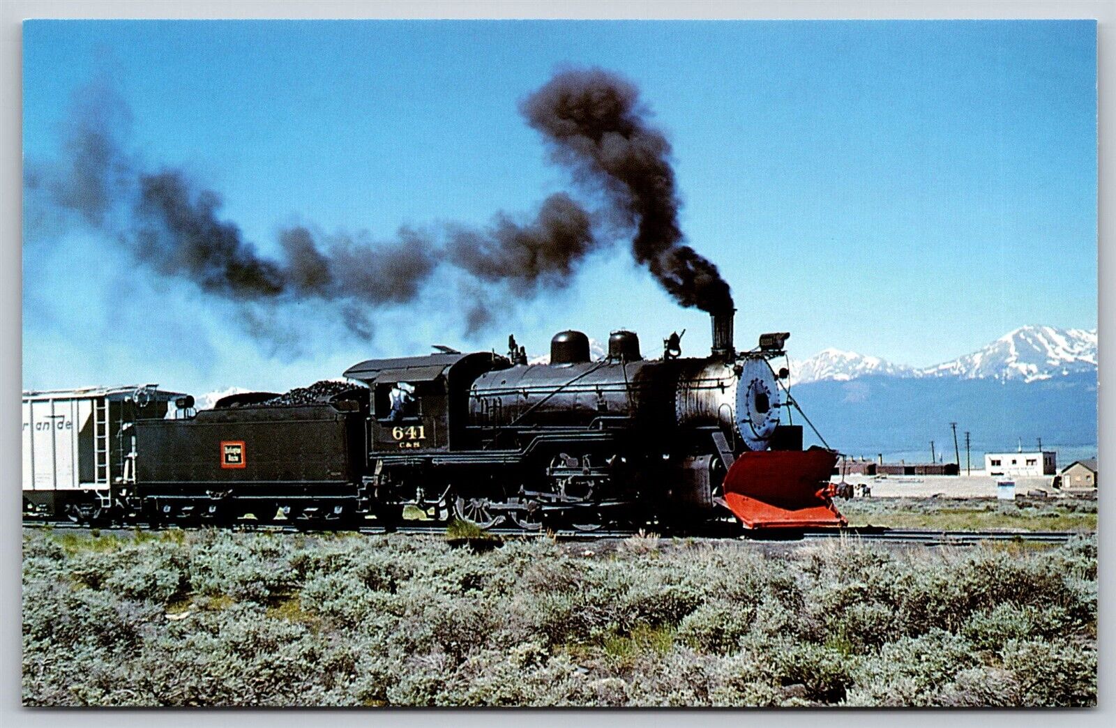 Postcard Colorado & Southern 641 2-8-0 in the Rockies, Leadville CO 1960 B43