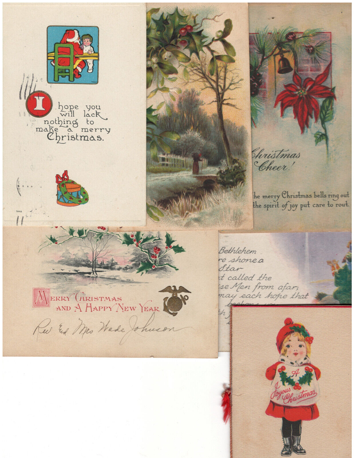 6 Antique Postcard Merry Christmas Embossed Card Art Litho Greetings 1910-1921