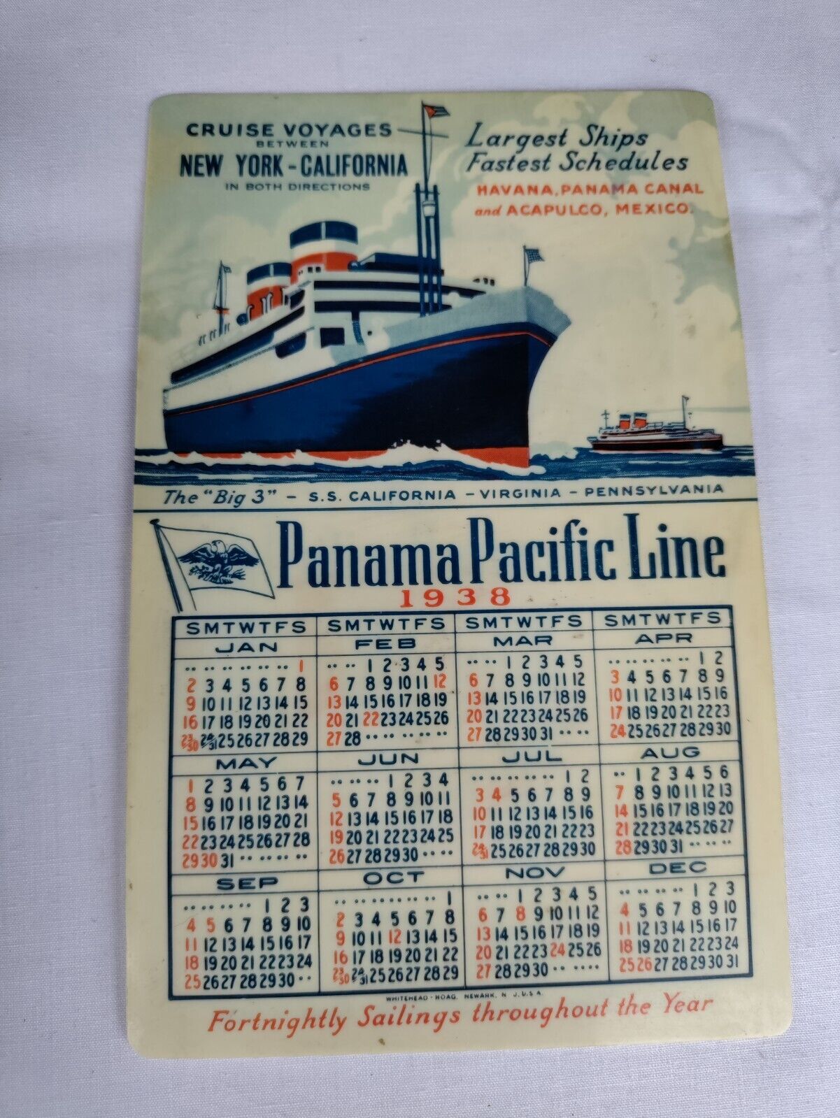 VTG 1937-38 RARE \'Plastic\' ADVERTISING Calendar~\