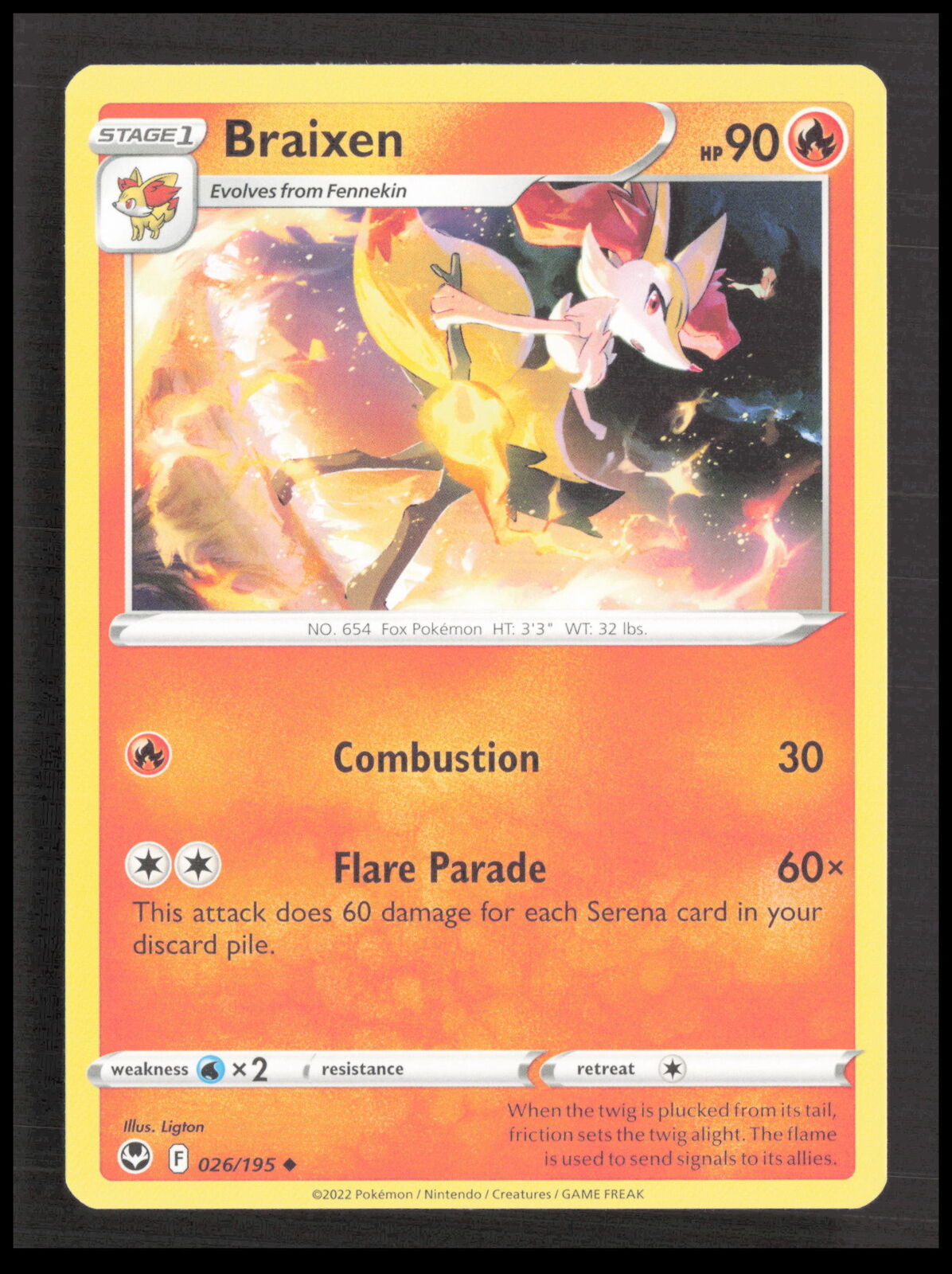 Braixen 026/195 Uncommon SWSH12: Silver Tempest Pokemon tcg Card CB-1-3-C-31