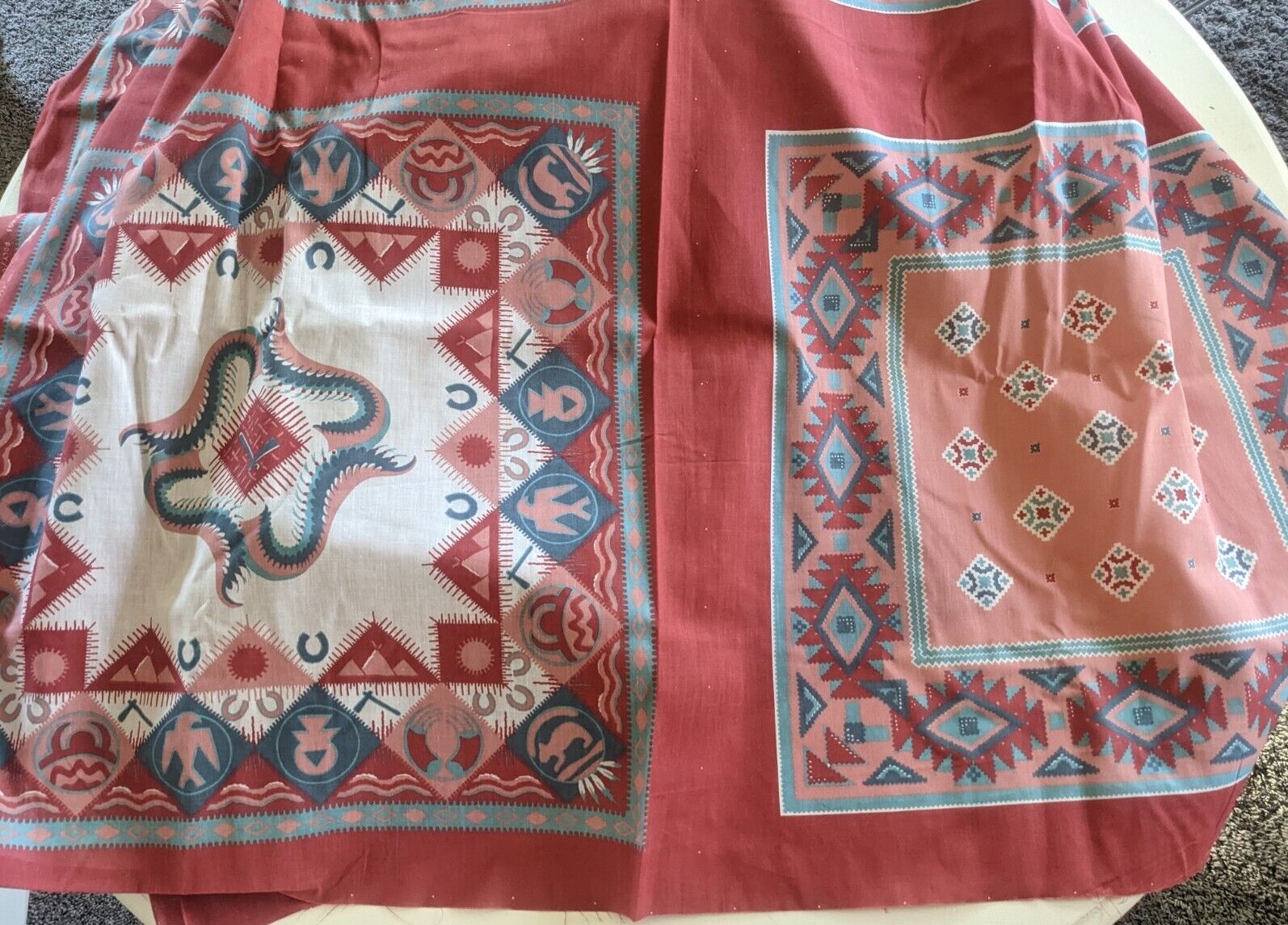 Vintage Bandana Fabric Native Southwest Aztec Handkerchief 6 yd Uncut Cotton 
