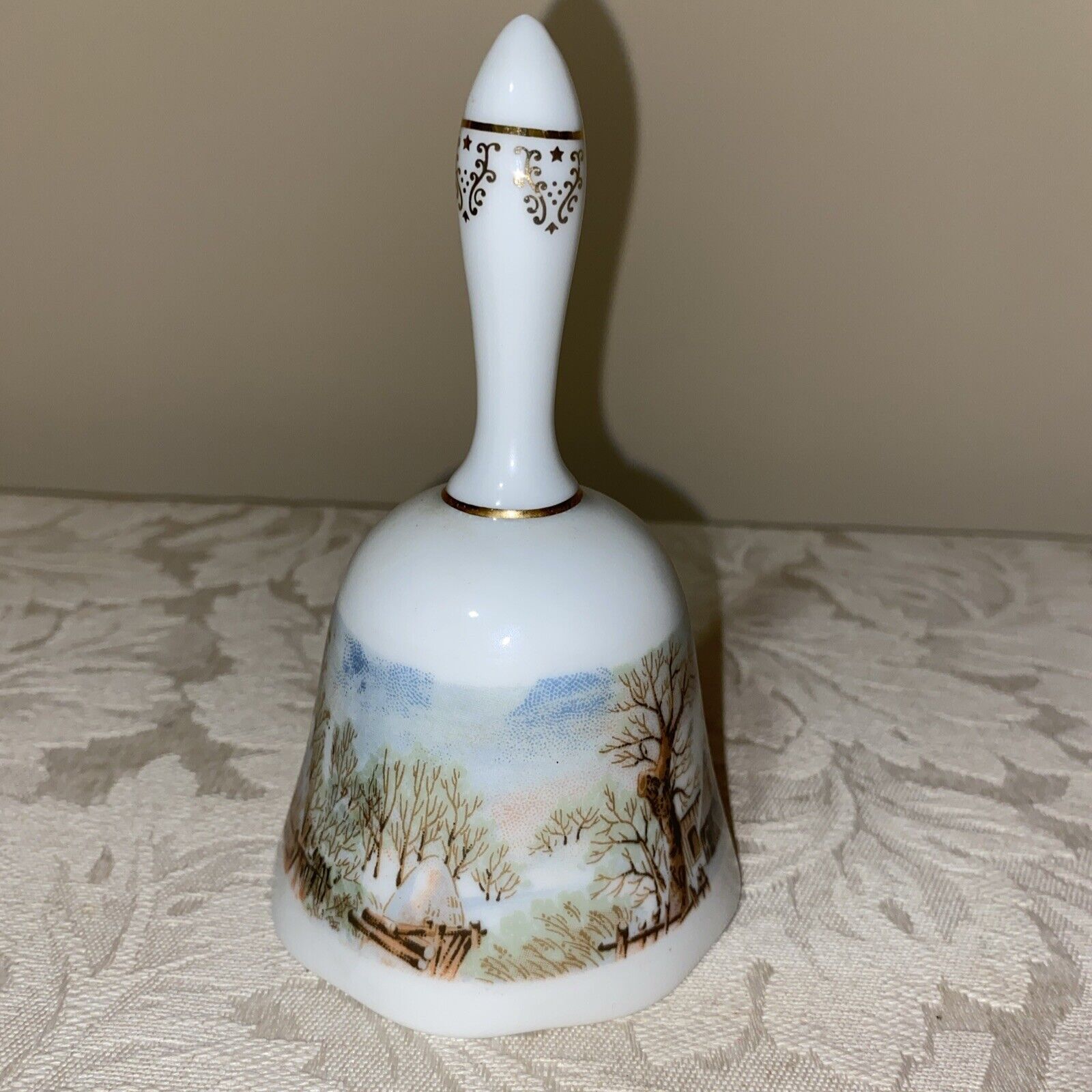 Vintage Limited Edition Signed Currier And Ives Ceramic Bell From Japan