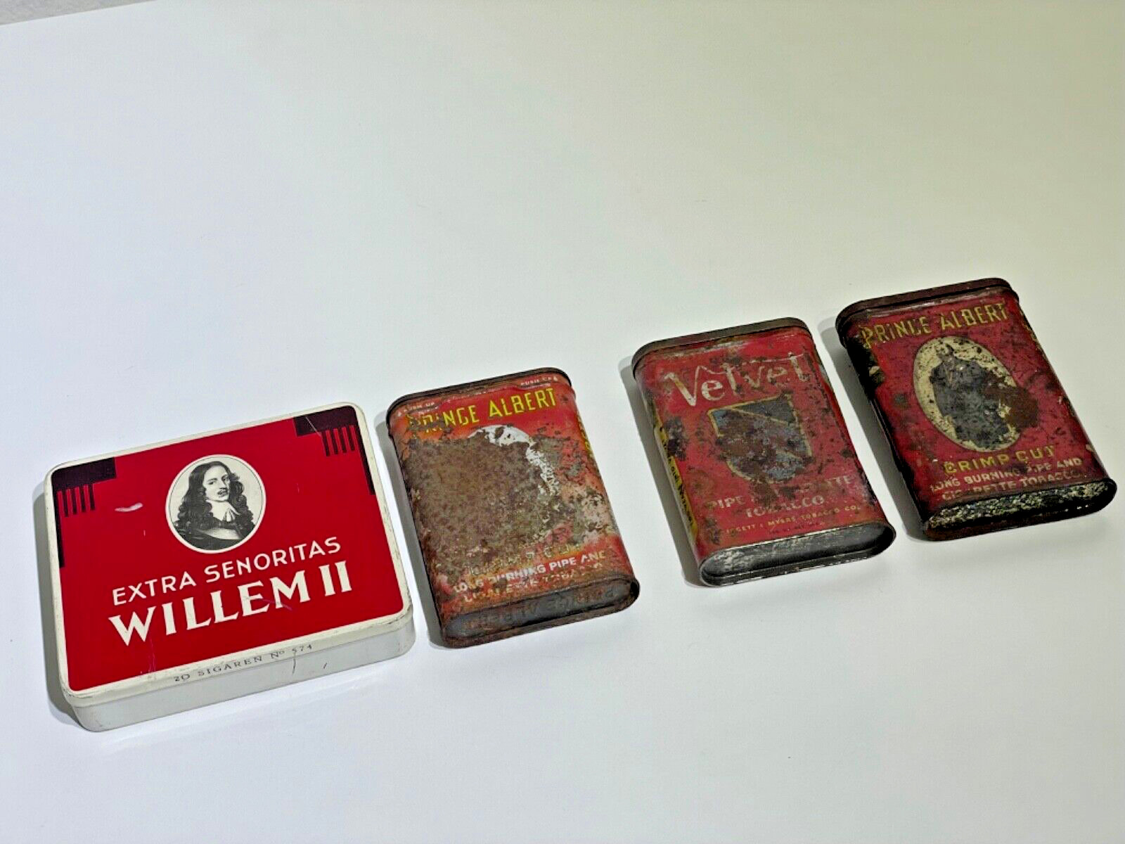 (4) EMPTY Antique Tobacco Tins | Velvet | Willem II Señoritas | Prince Albert
