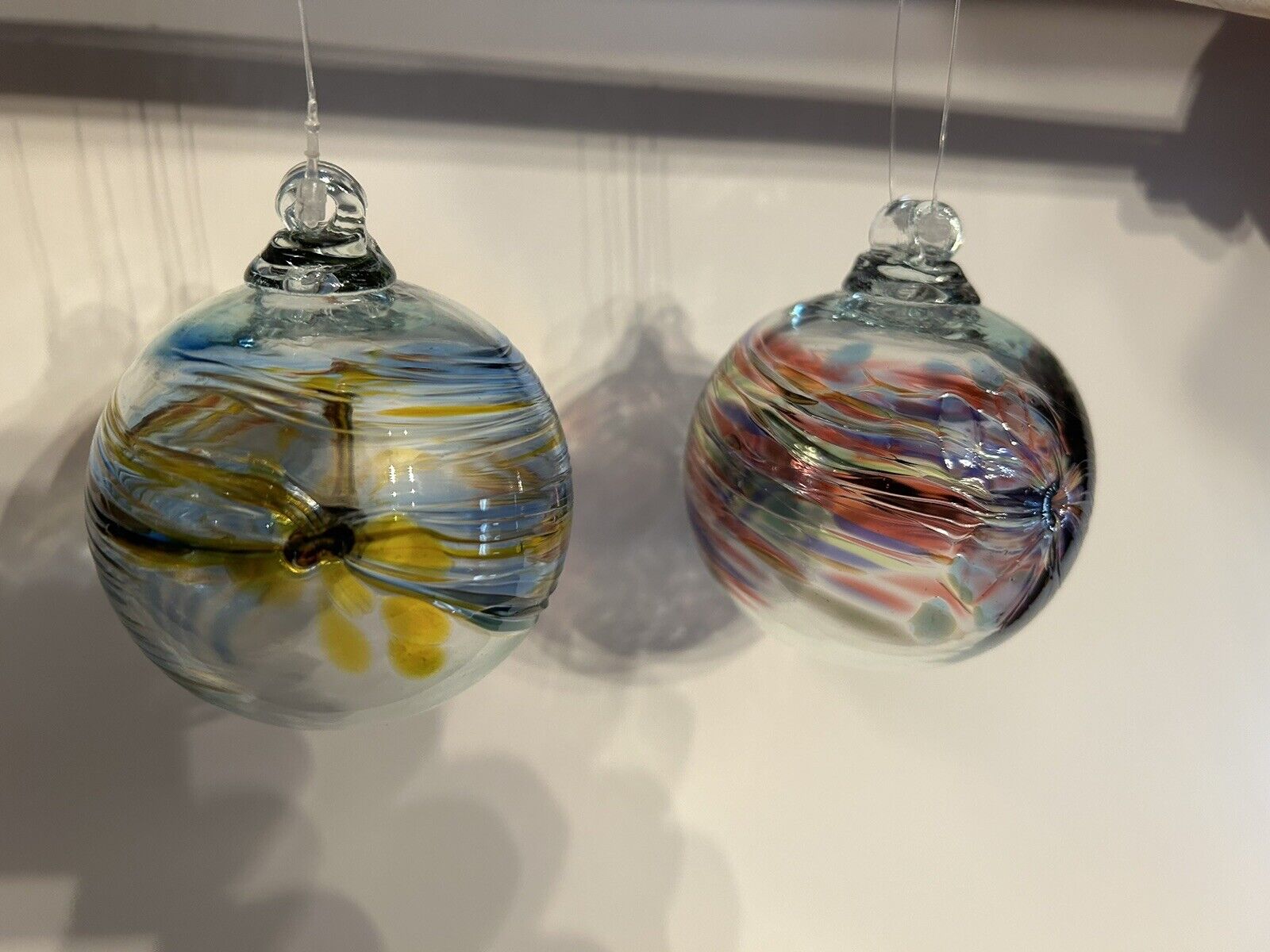 Beautiful Hand Blown Glass Ornaments Multicolor Set of 2