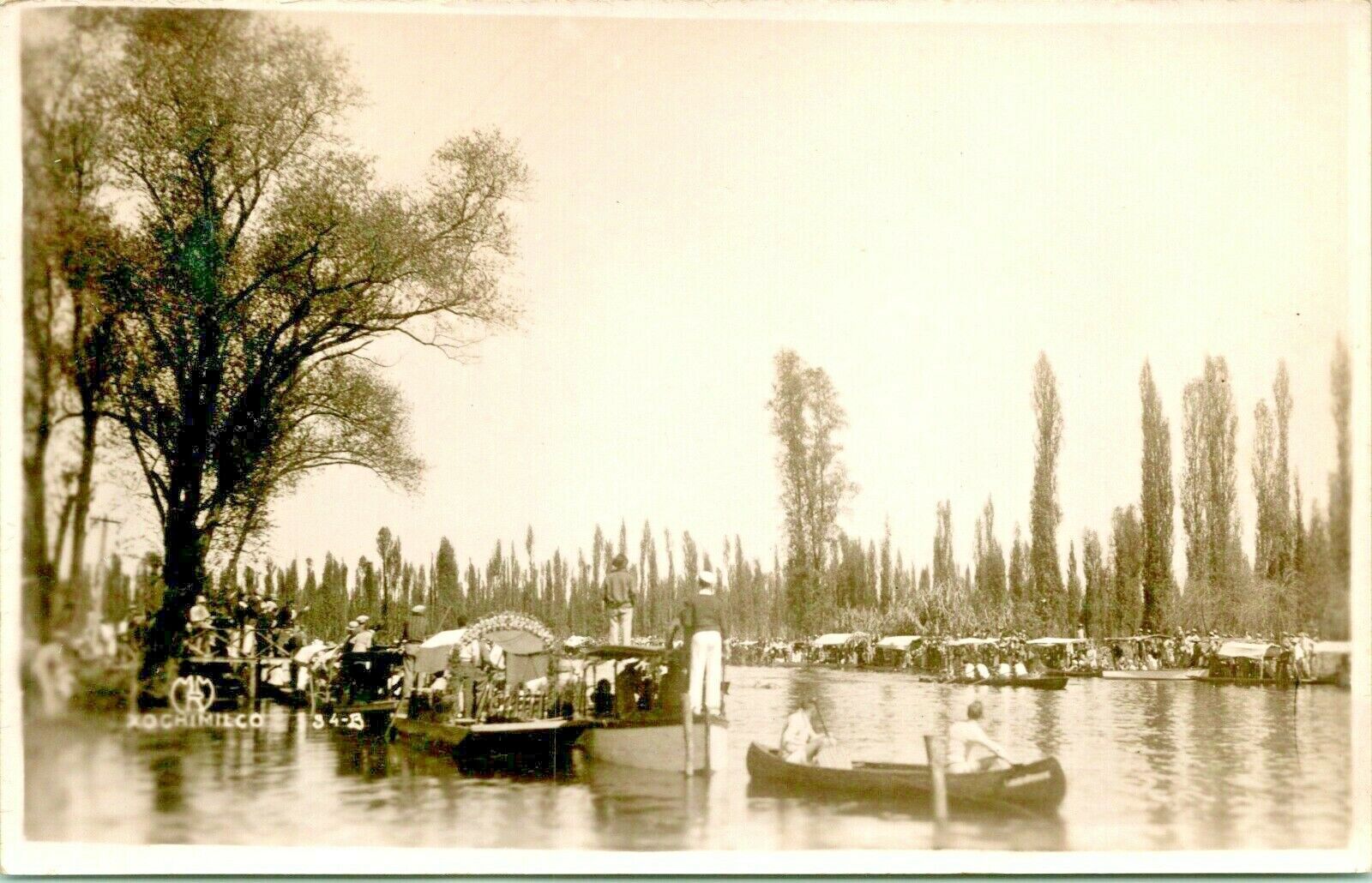 RPPC 1930s Xochimilco Boats on Aztec Built Canal System Mexico Vtg Postcard E3S