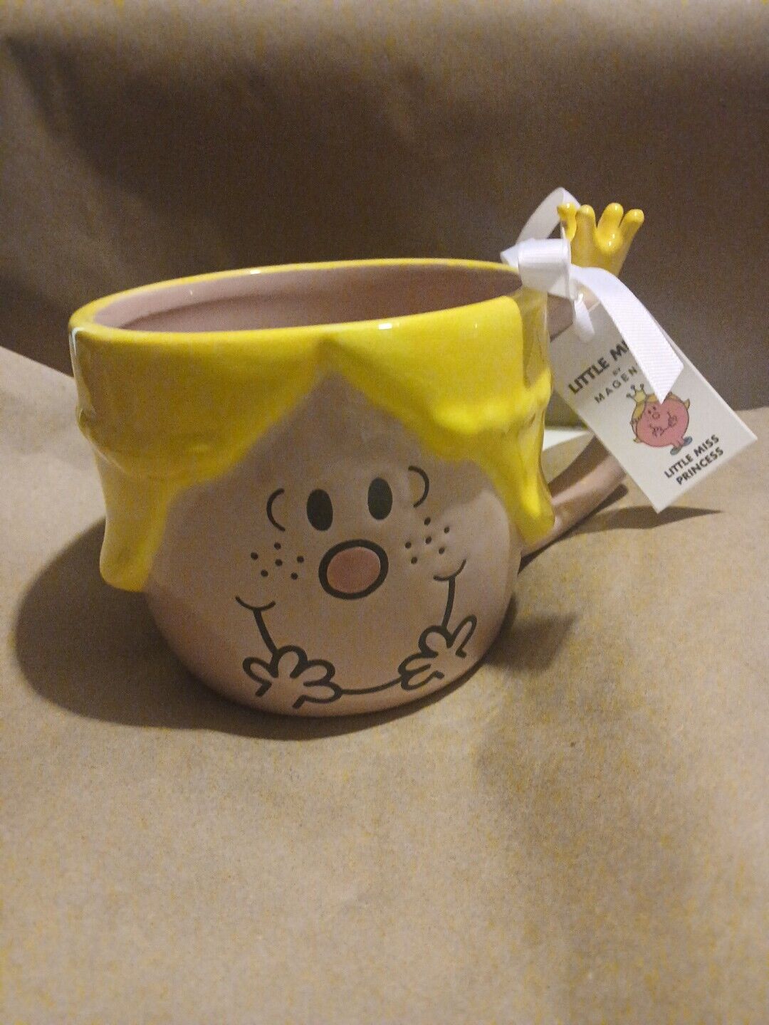 NEW Little Miss Princess 3D Ceramic Coffee Mug Tea Cup RARE Yellow & Pink