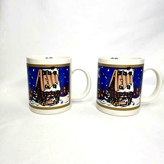 2 Vintage Celebrate The Season Christmas Holiday Winter Mug Cup Collectable
