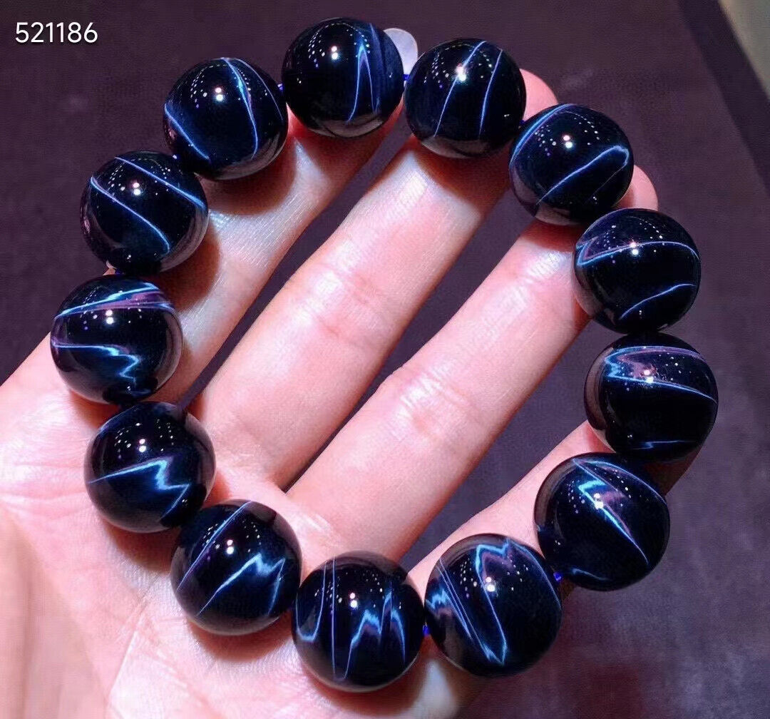 Genuine Natural blue Tiger's Eye Stone Crystal Round Bead Bracelet 18mm AAAAAA
