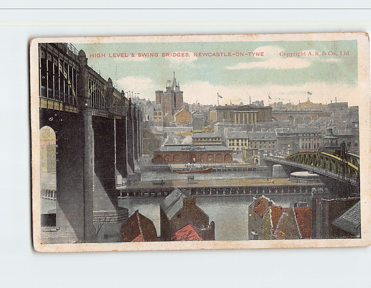Postcard High Level & Swing Bridges Newcastle-on-Tyne England