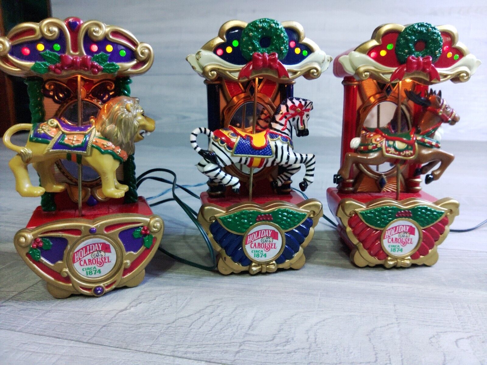 Vintage 1993 Mr Christmas Carousel Ornaments Circus Animals Set Working