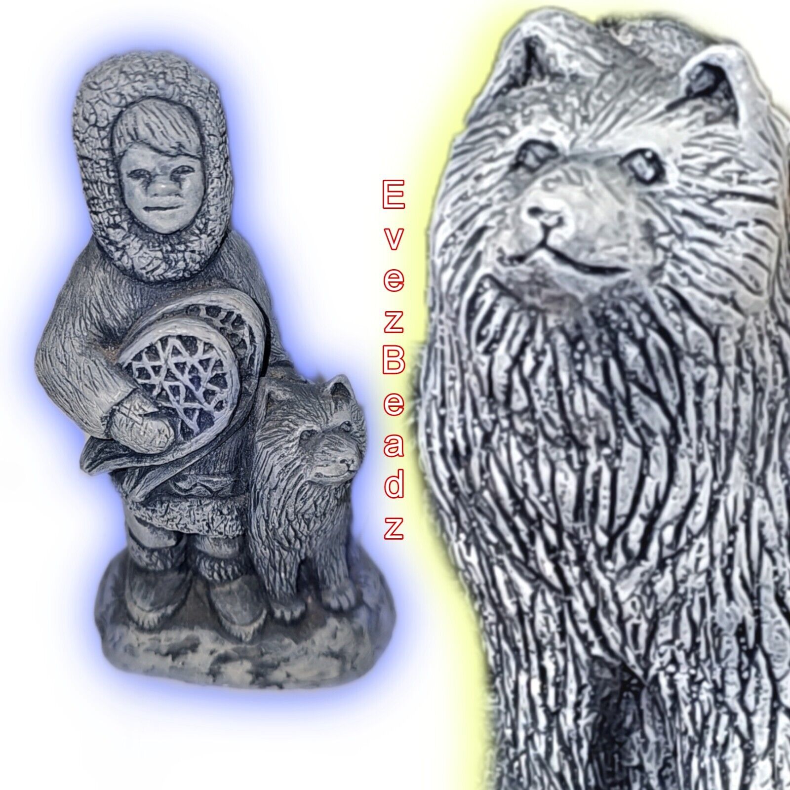 Vtg LNC Best Friends Malamute Dog Kid Alaskan Ice Age Rock Gray Statue EvezBeadz