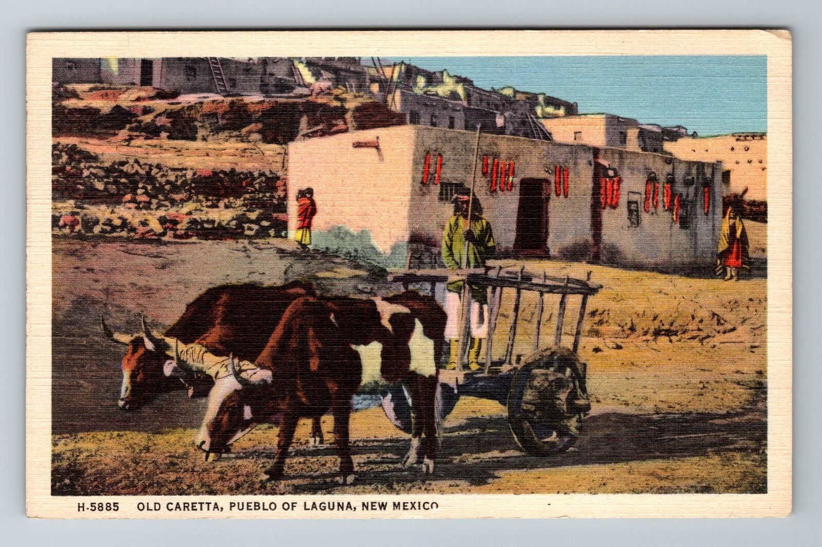 Laguna NM-New Mexico, Old Caretta Pueblo, Antique Vintage Souvenir Postcard