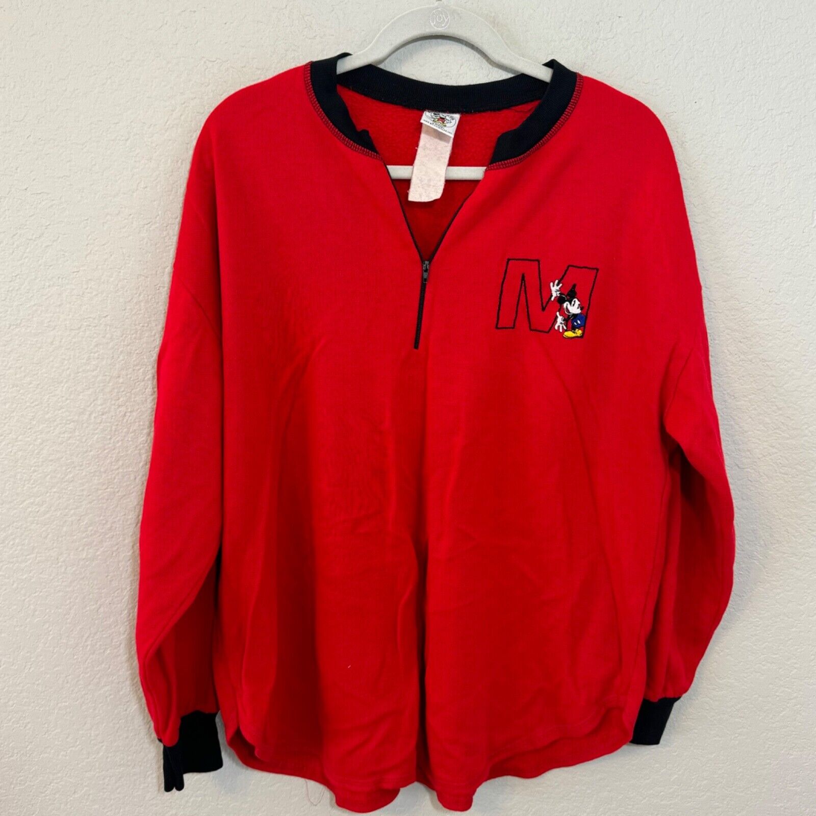 Vintage Disney Mickey Mouse Crewneck Sweatshirt XL Red black Zipper Embroidered