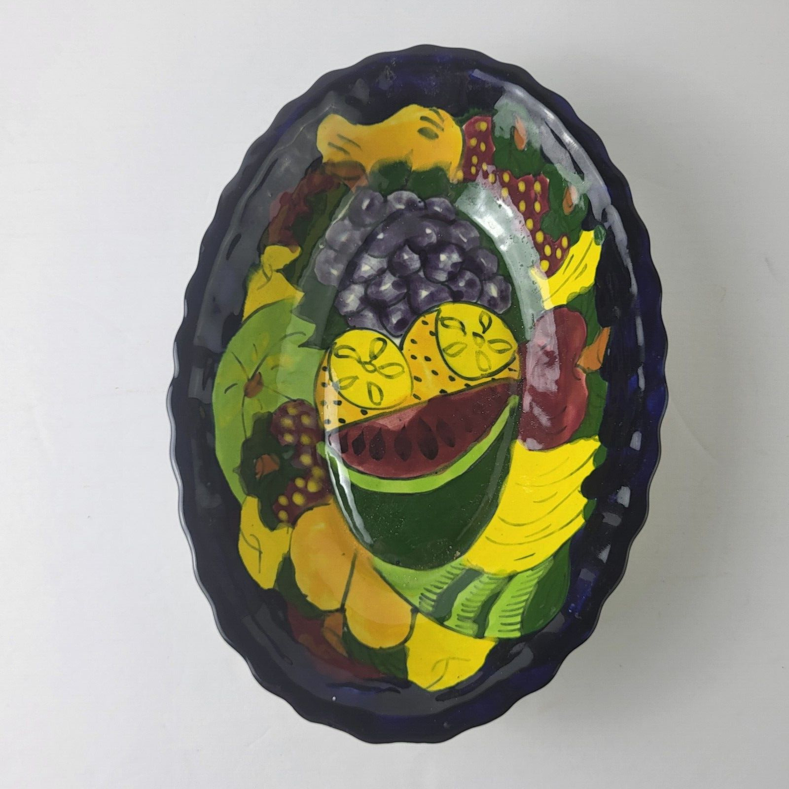 Mexican Talavera Oval Fruit Bowl Hand Painted Mexico Lead Free