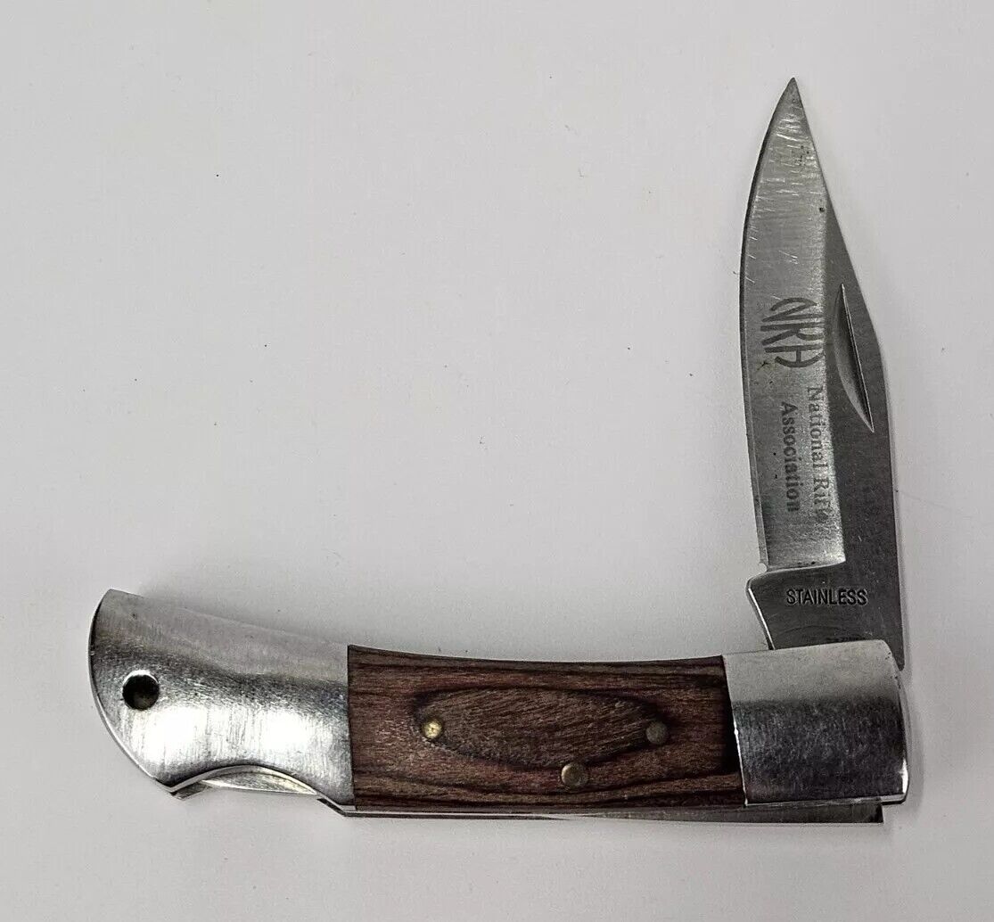 NRA Knife National Rifle Association Lockback Wood Handles 440 Stainless Blade