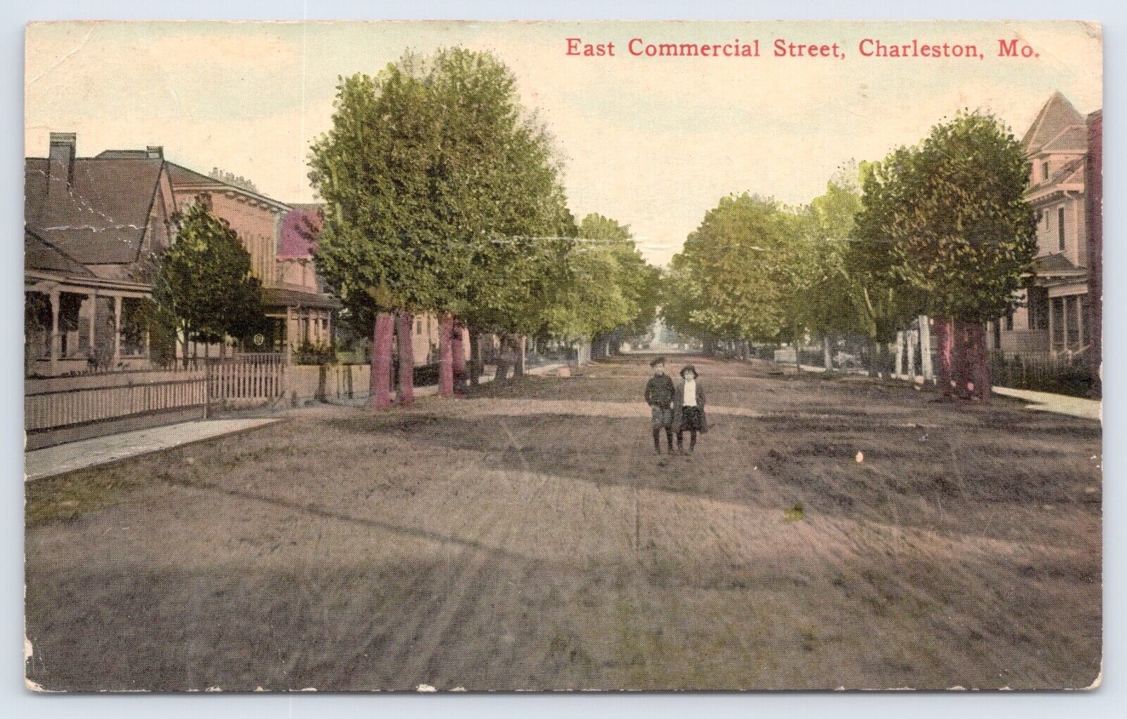 c1915 East Commercial St Charleston Missouri Vtg Mississippi County MO Postcard