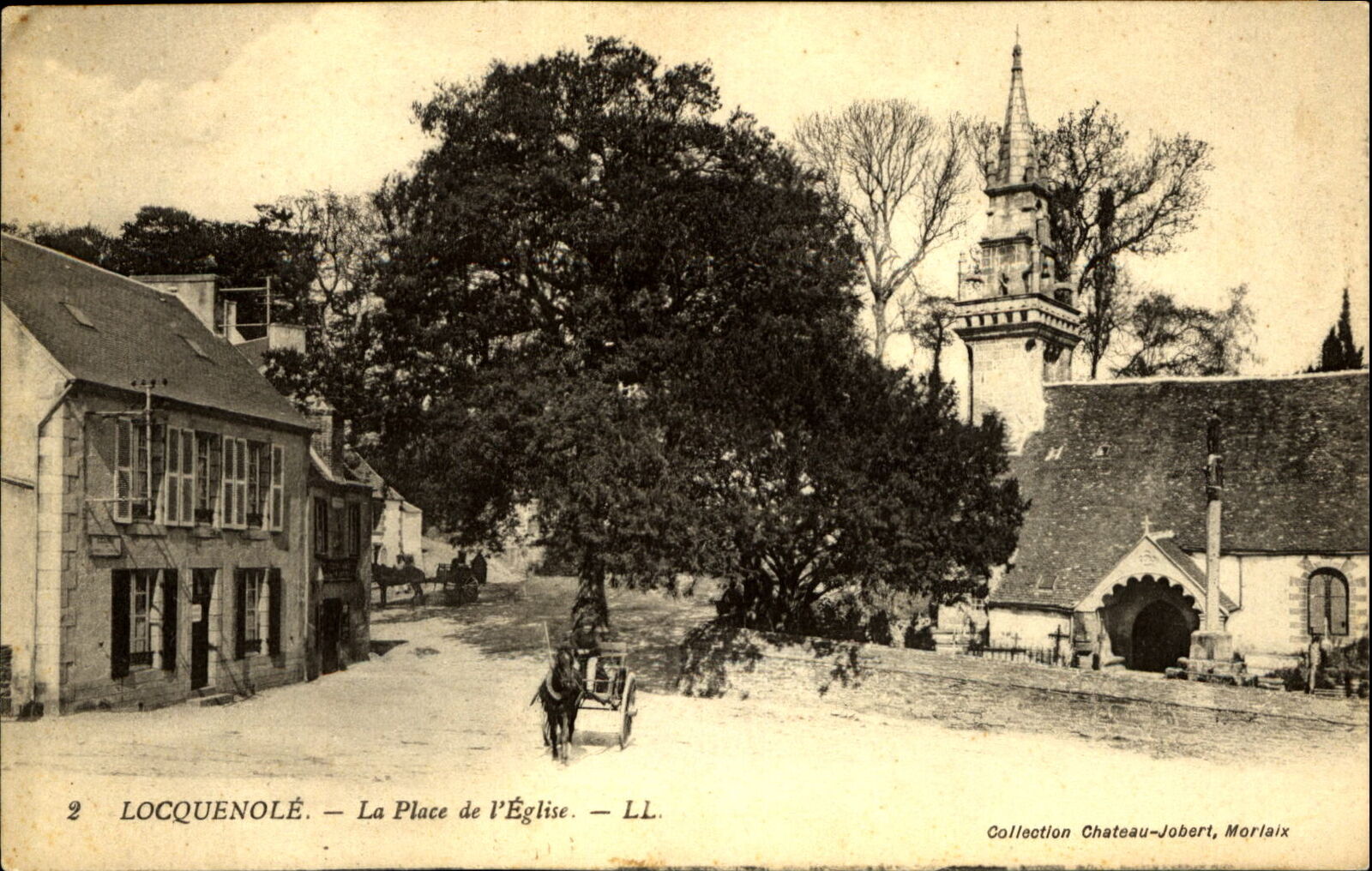 Locquenole France ~ La Place de l\'Eglise ~ Church ~ c1910 CPA