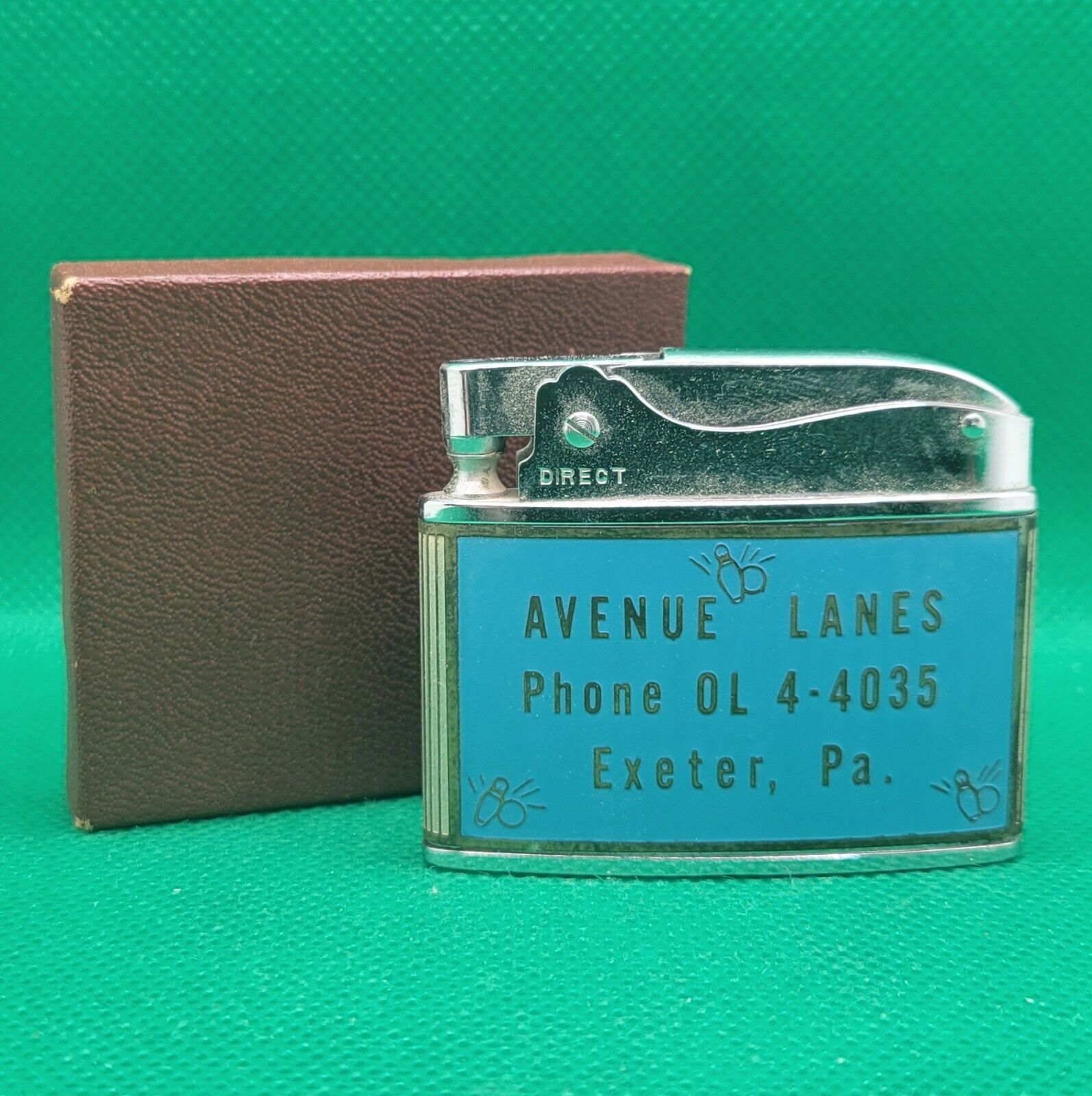 Vintage 1950s Avenue Lanes Lighter Bowling Alley High Score Award w/ Box (S4)