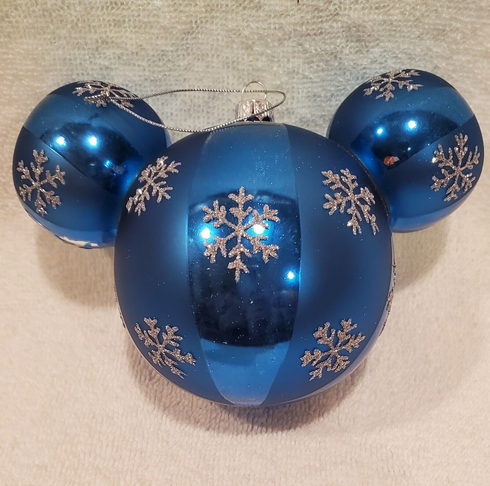 Large Royal Blue Mickey Mouse Head Glass Ornament