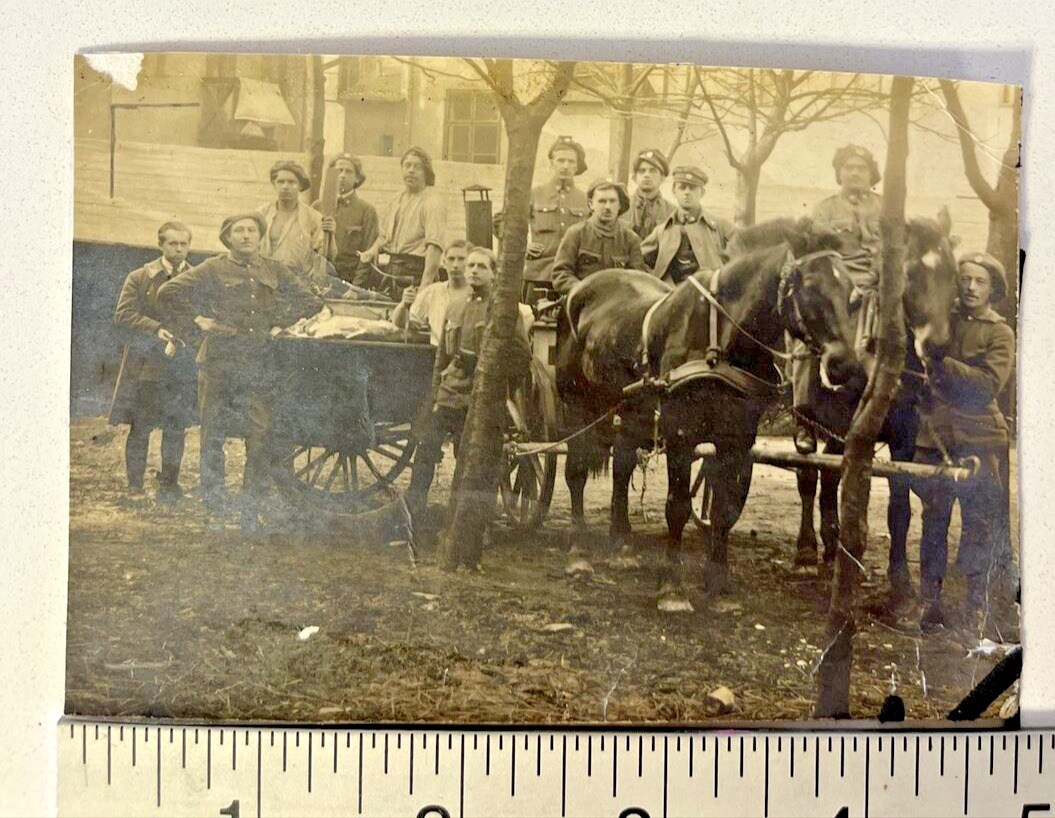 1919 Military Photo- Horses Soldiers Wagon Mounted Soldiers Postcard Czech?