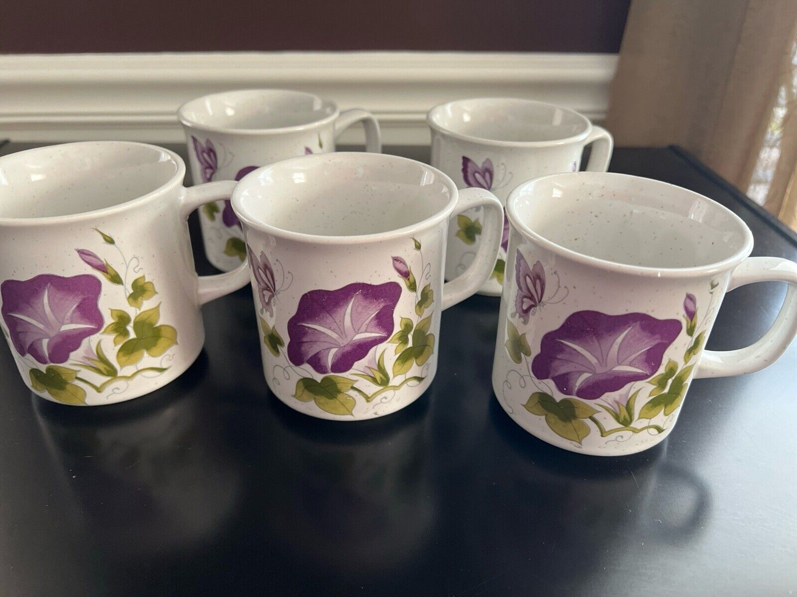 Vintage Purple Petunia Coffee Mugs - Made in Japan