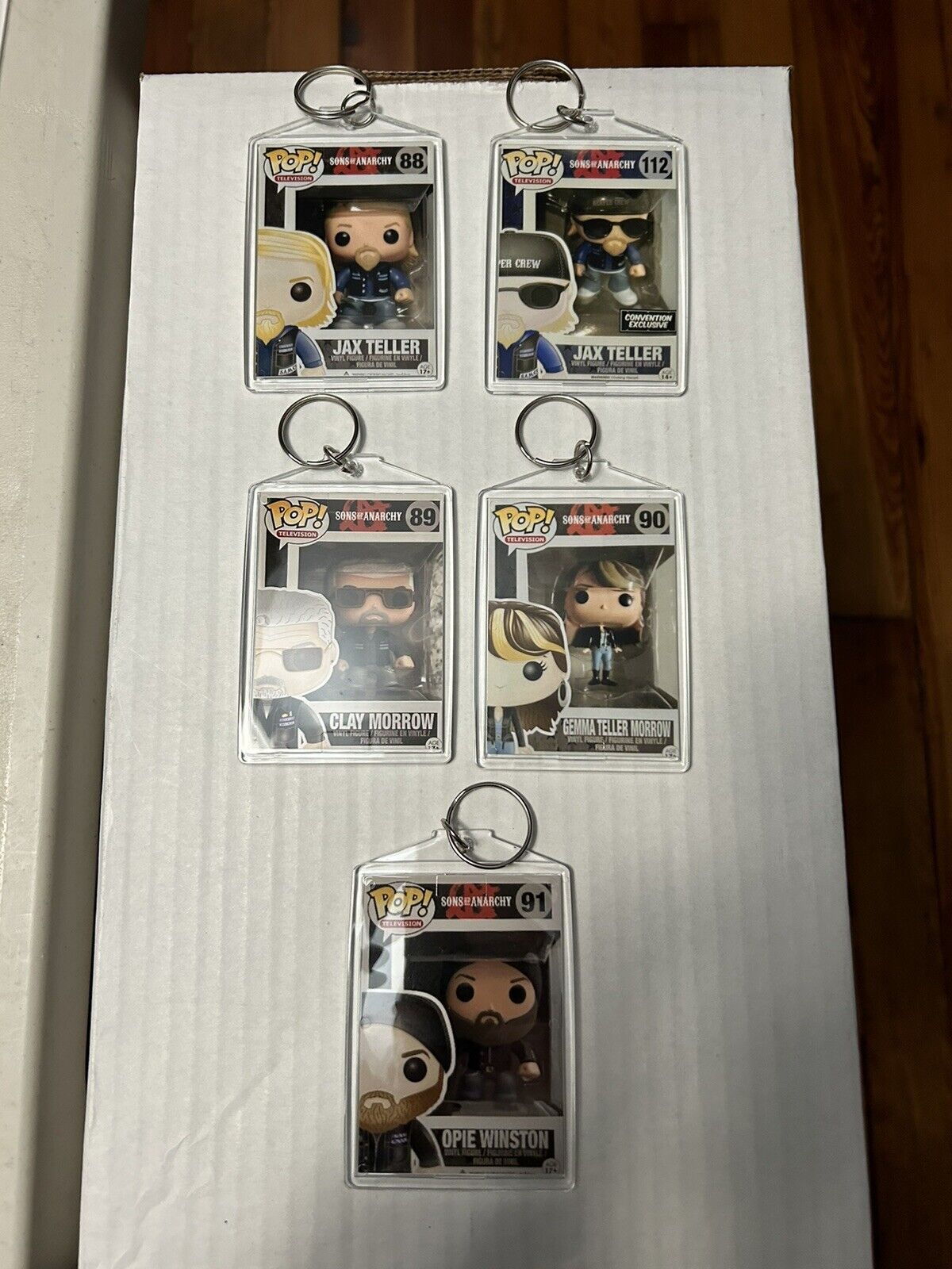 Sons Of Anarchy Custom Key Chains  Set Of 5 In Their Funko Pop Box Imaging
