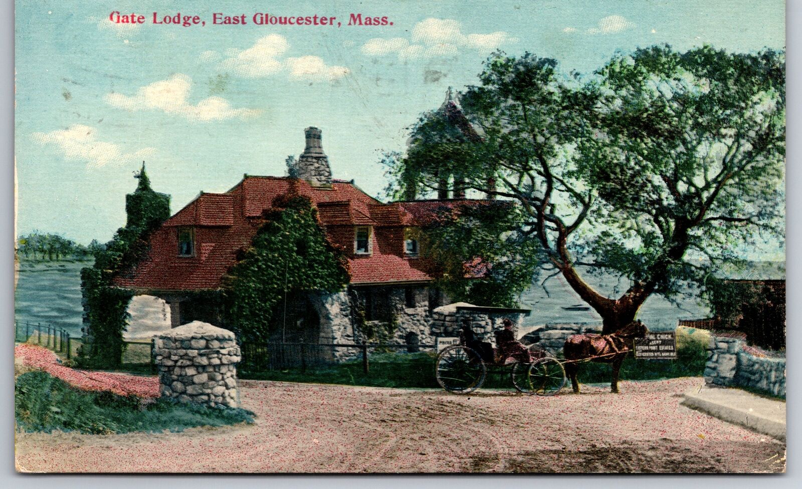 East Gloucester Massachusetts~Gate Lodge~Horse & Buggy~1911 Postcard