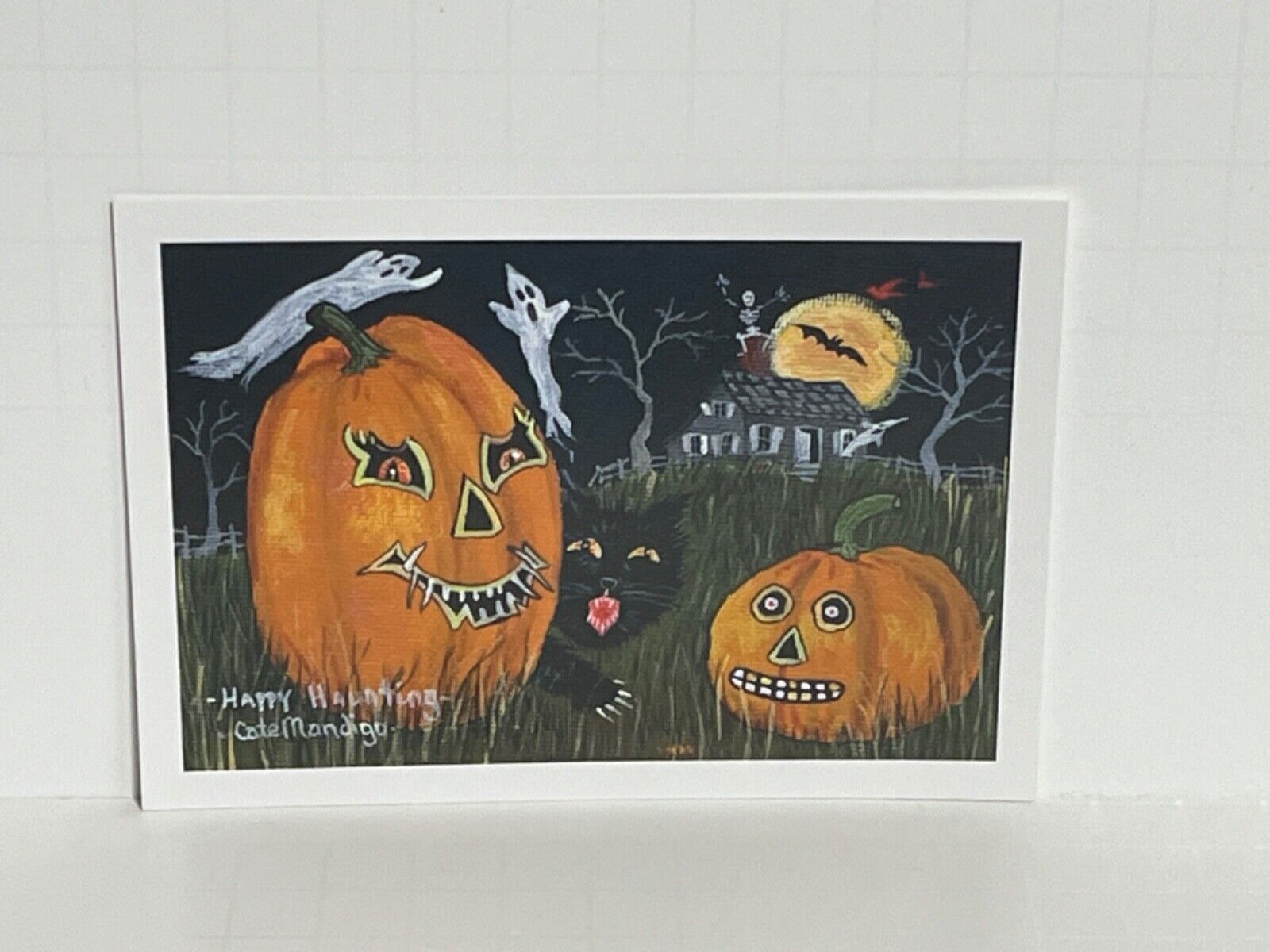 Halloween JOL Cat Ghosts Card Artist Cate Mandigo A62