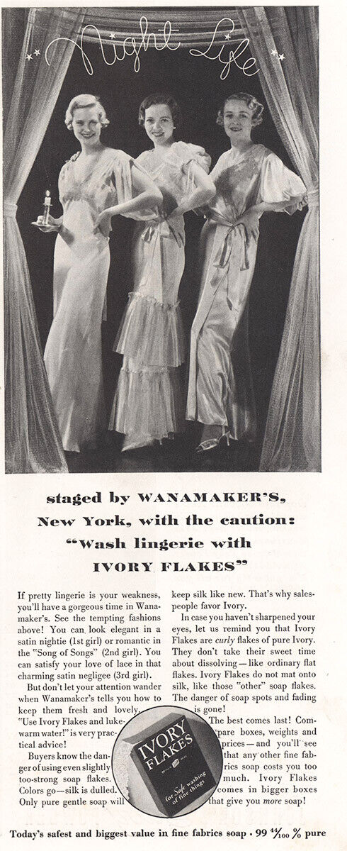 1934 Ivory Flakes: Night Life Wanamakers Vintage Print Ad