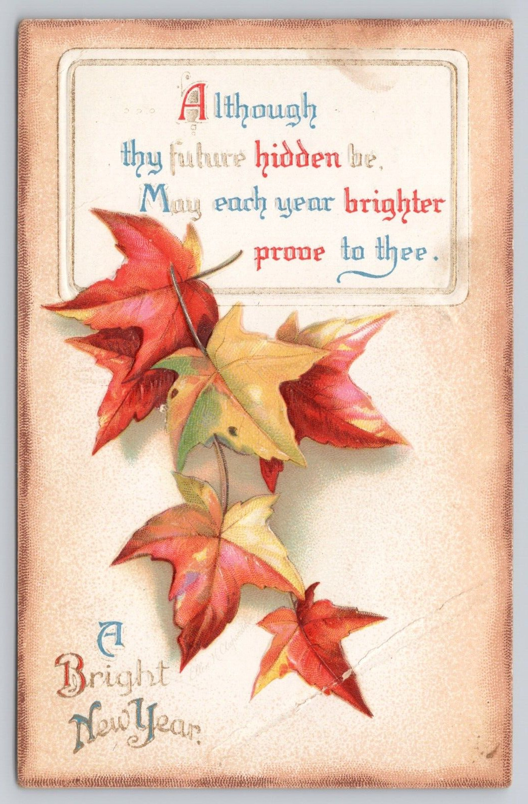Vtg Embossed Post Card A Bright New Year Poem I252