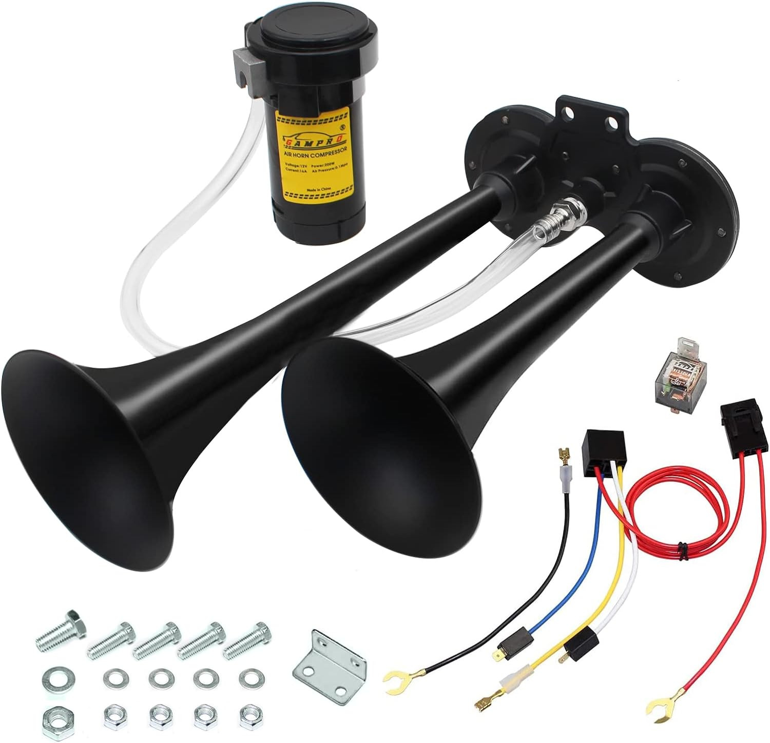 150Db 12V Air Horn, Chrome Zinc Dual Trumpet with Compressor for Any 12V Vehicle
