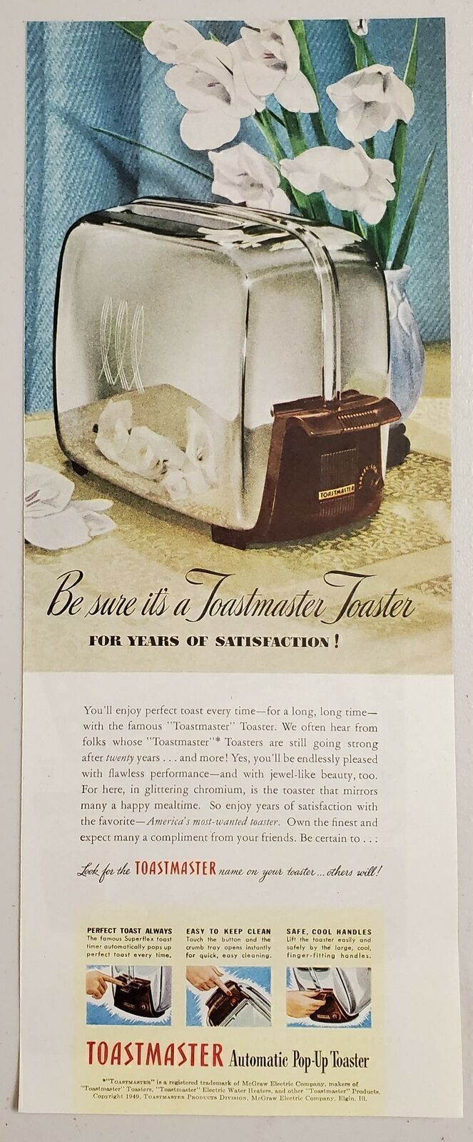 1949 Print Ad Toastmaster Automatic Pop-Up Toasters McGraw Electric Elgin,IL
