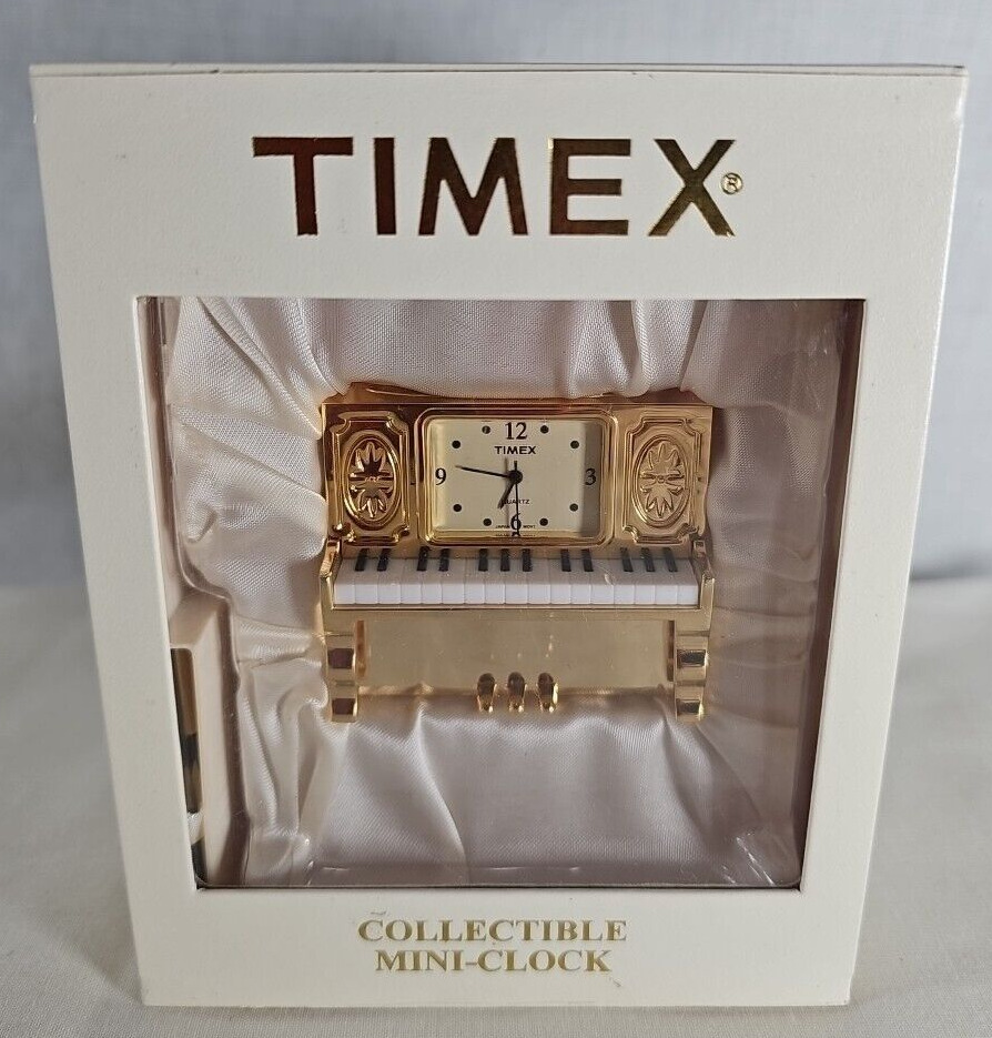 Timex Collectible Mini-Clock Gold Tone Piano TMX338 Open Box Sold \