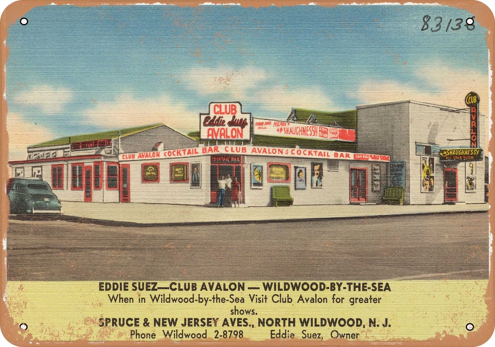 Metal Sign - New Jersey Postcard - Eddie Suez -- Club Avalon -- Wildwood-by-the