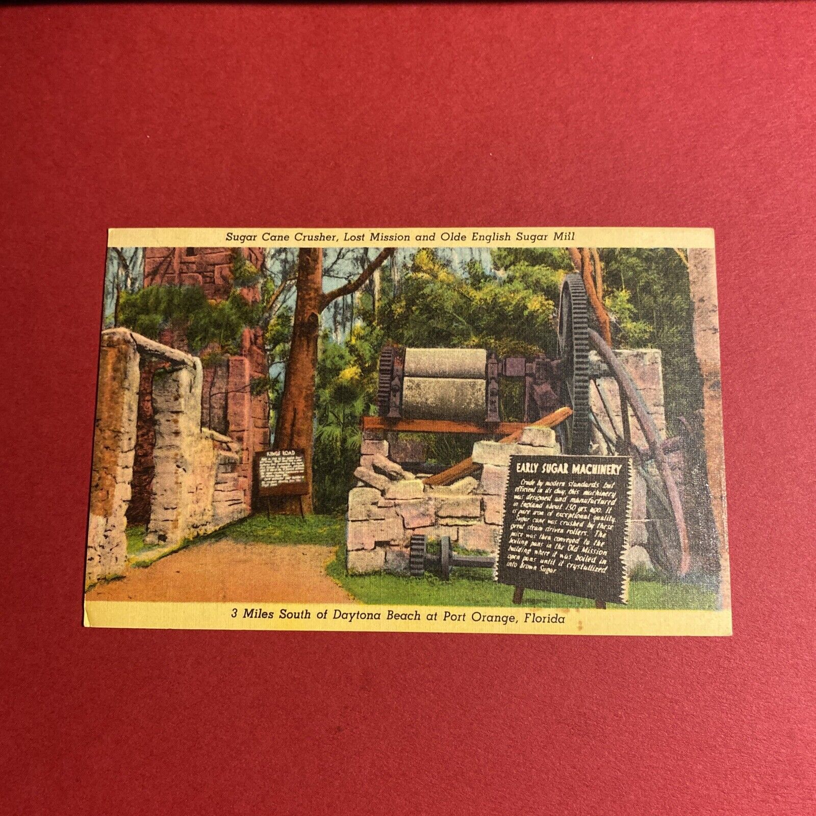 (1) Sugar Cane Crusher Lost Mission English Mill Port Orange Florida Postcard