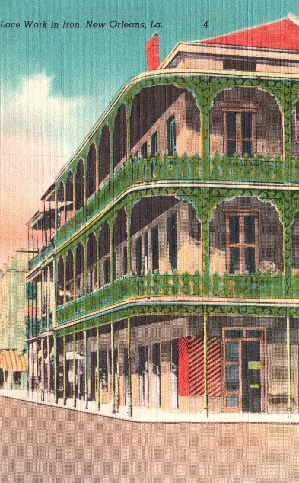Vintage Postcard Balcony Delicate Lacework Patterns Cast Iron New Orleans L.A.