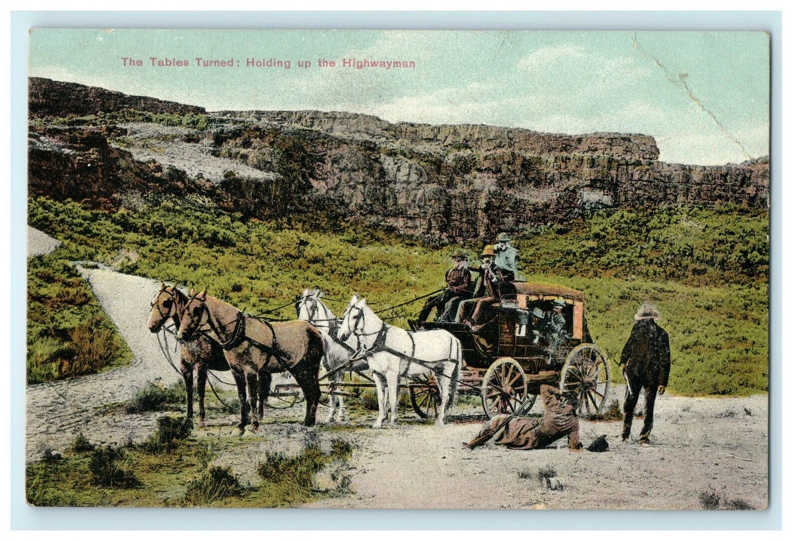 c1910 Holding Up Cowboys Frontier Horse Carriage Outlaws Bandits Postcard