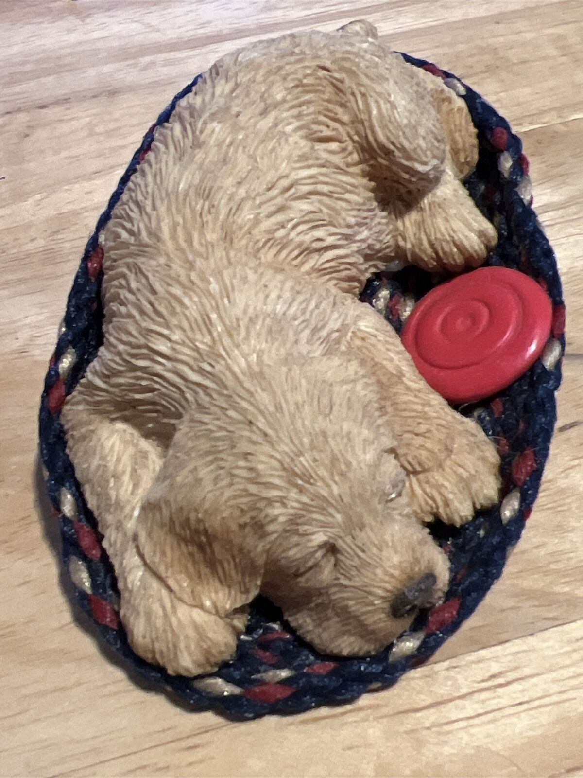 Sandicast Miniature Sleeping Golden Retriever Dog On Braided Rug Clip on Back