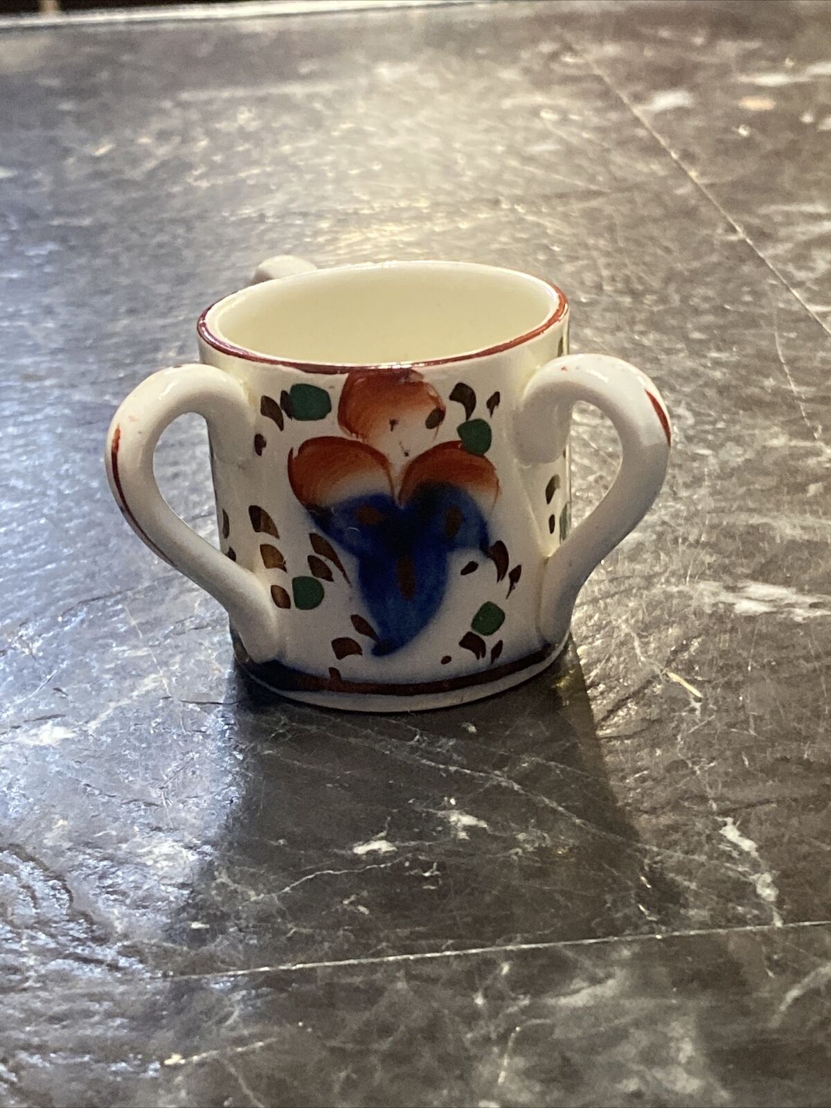 Rare Antique Gaudy Welsh Miniature 3 Handle Tyg Loving Cup Mug