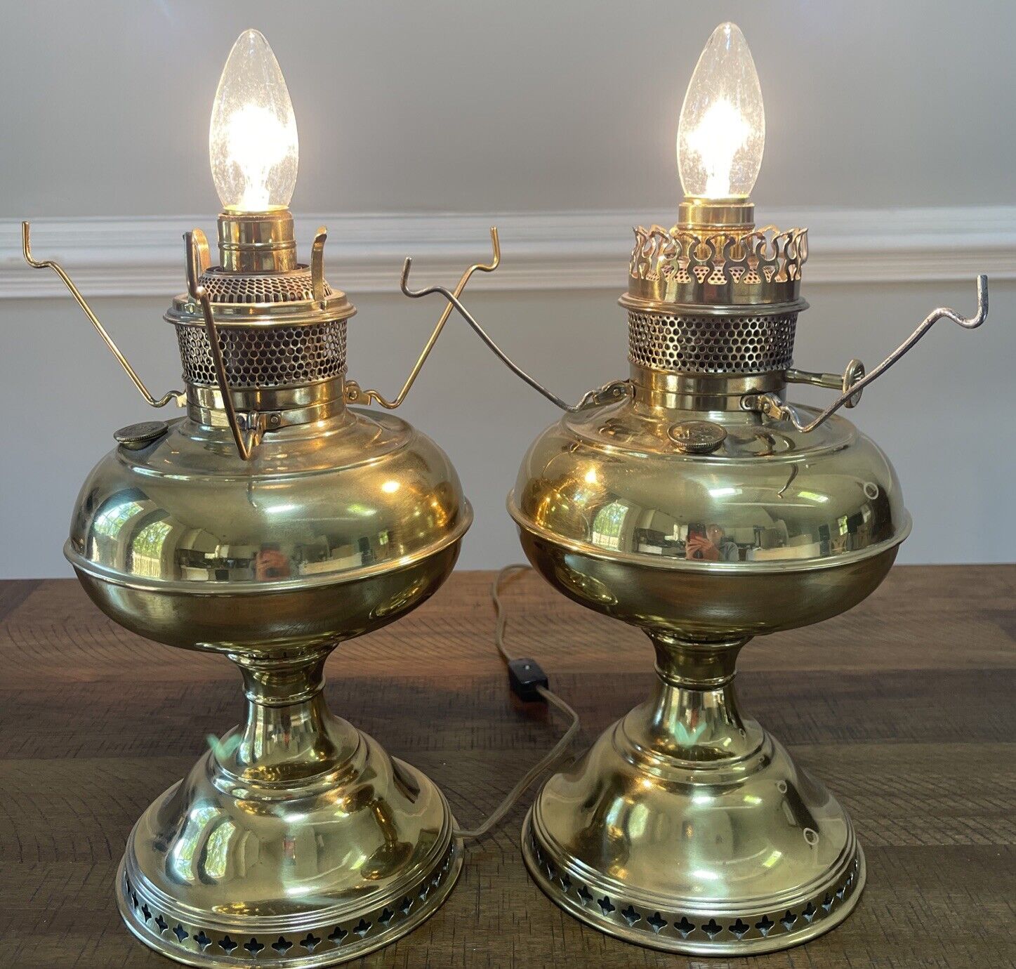 B & H Bradley &Hubbard & Rayo Kerosene/Oil Brass Lamp Electrified Pair - 2
