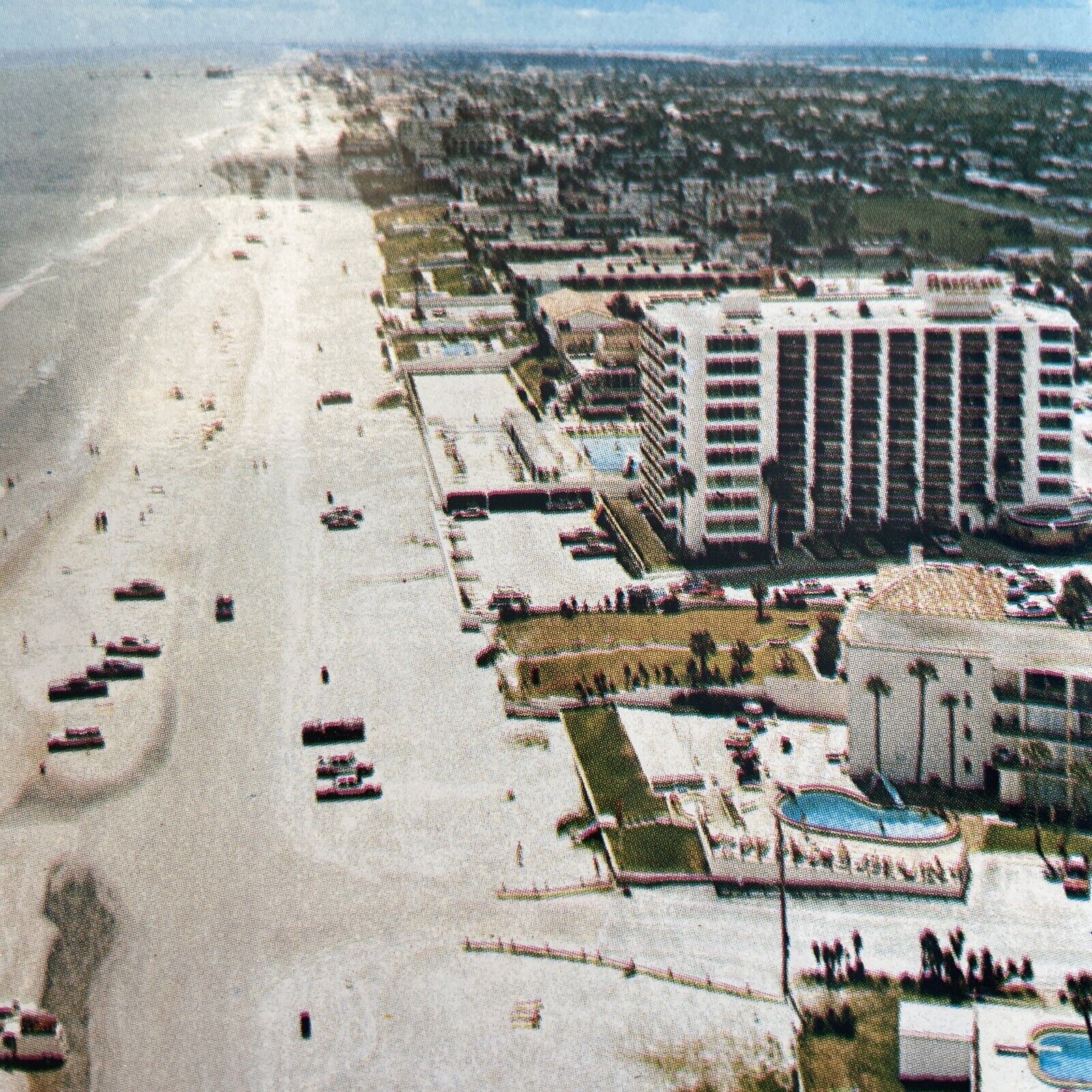 Postcard FL Daytona Beach Arial View Hotels 20 Miles of Sand Sun & Fun 1978
