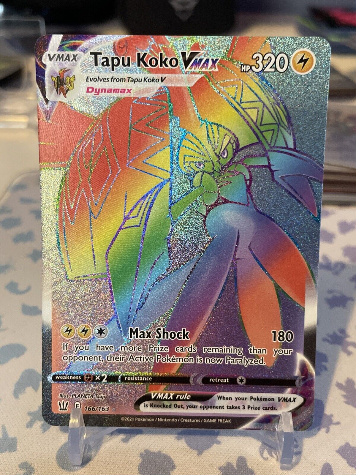 Tapu Koko VMAX 166/163 SWSH Battle Styles Secret Rainbow Rare Pokemon Card MINT