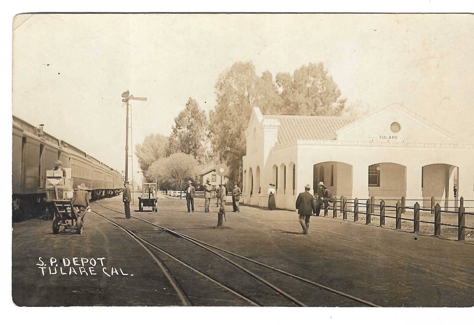 RPPC SPRR Southern Pacific Railroad Train Station TULARE CA Real Photo Postcard