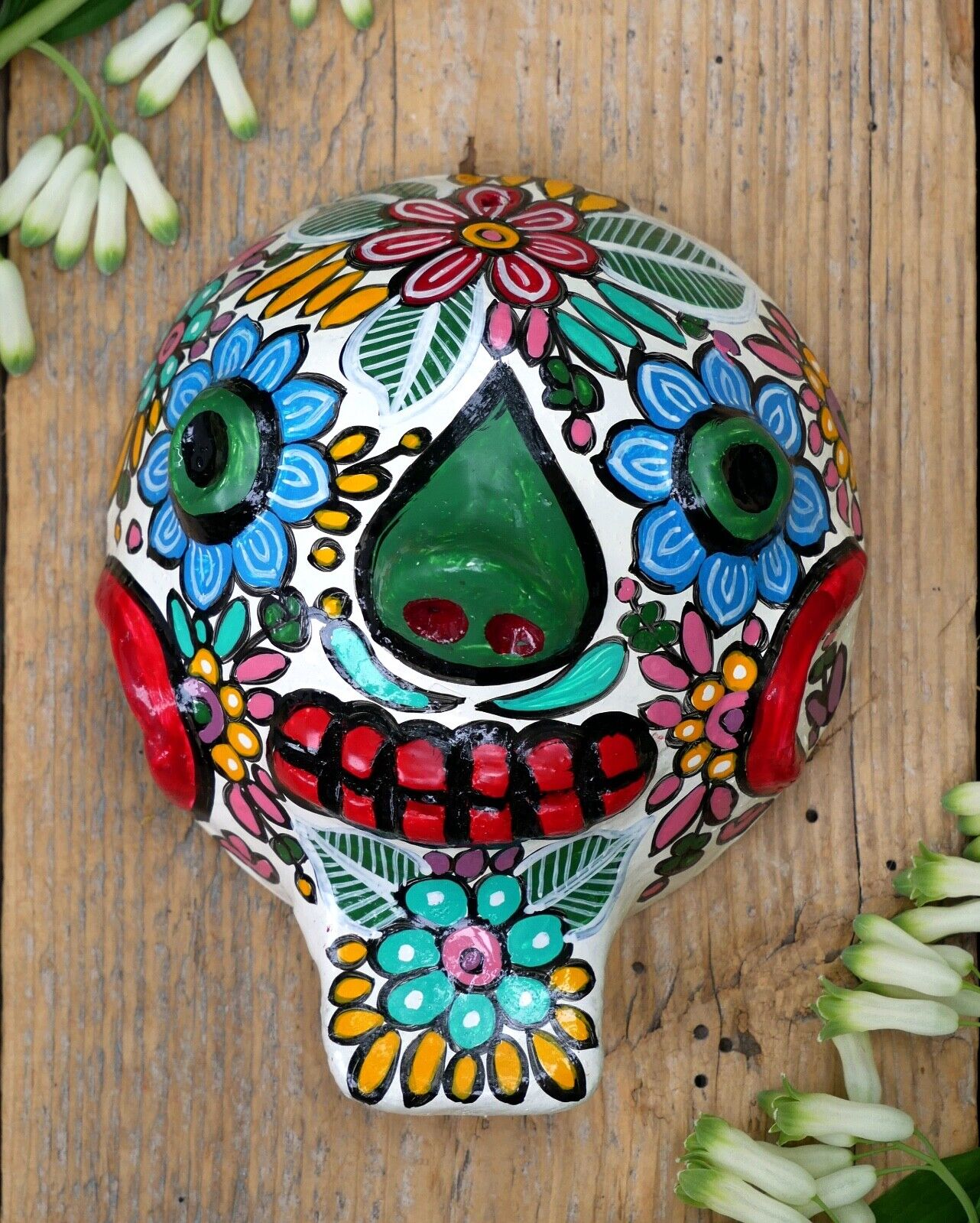 #5 Day of the Dead Sugar Skull Coconut Mask Handmade Guerrero Mexican Folk Art