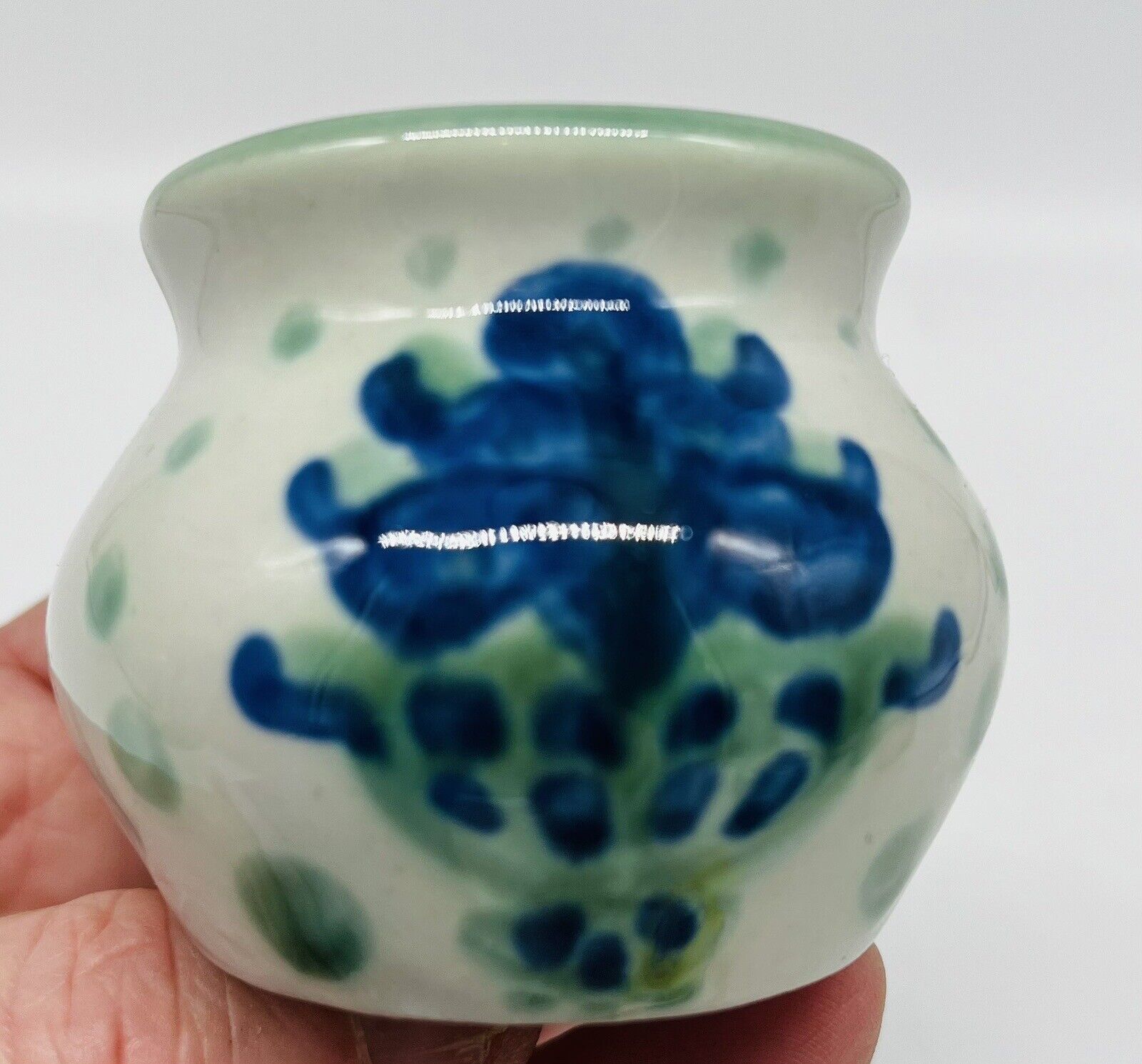 M A Hadley Pottery Mini Open Sugar Bowl Blueberry Basket 2” T Signed Mint