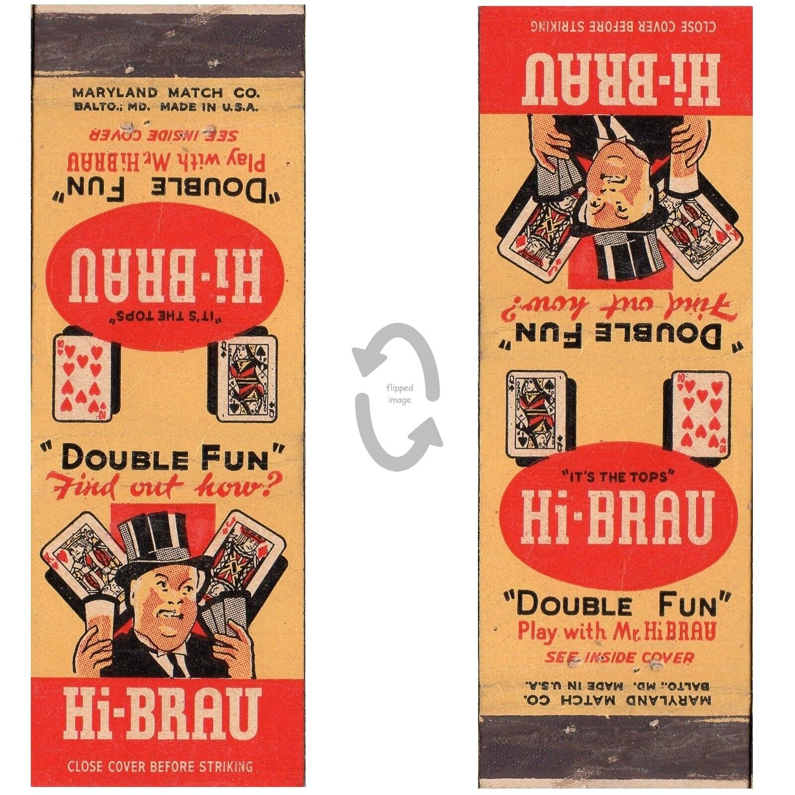 Vintage Matchbook Cover Hi Brau Card Game top hat trick magician 1940s brewery
